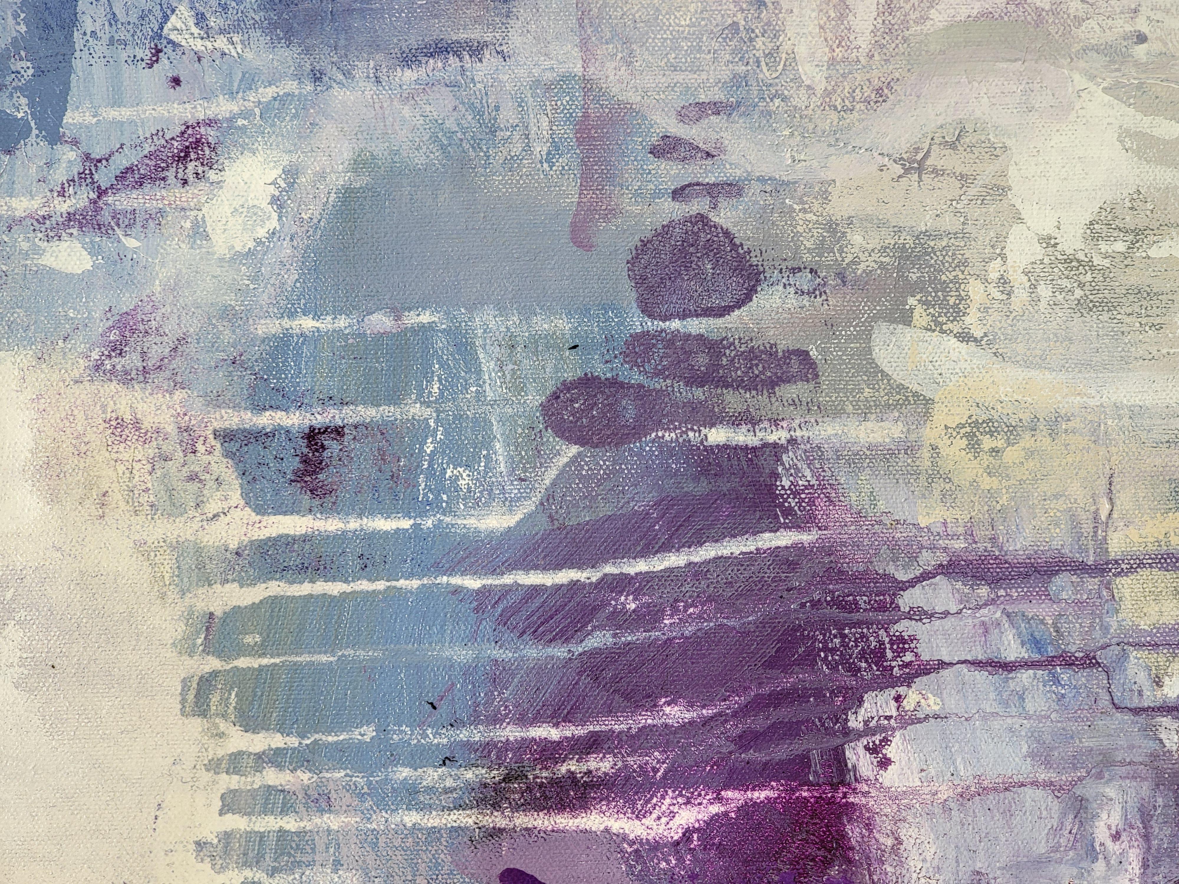 Violet Rain, Painting, Acrylic on Canvas - Gray Abstract Painting by silvia vassileva
