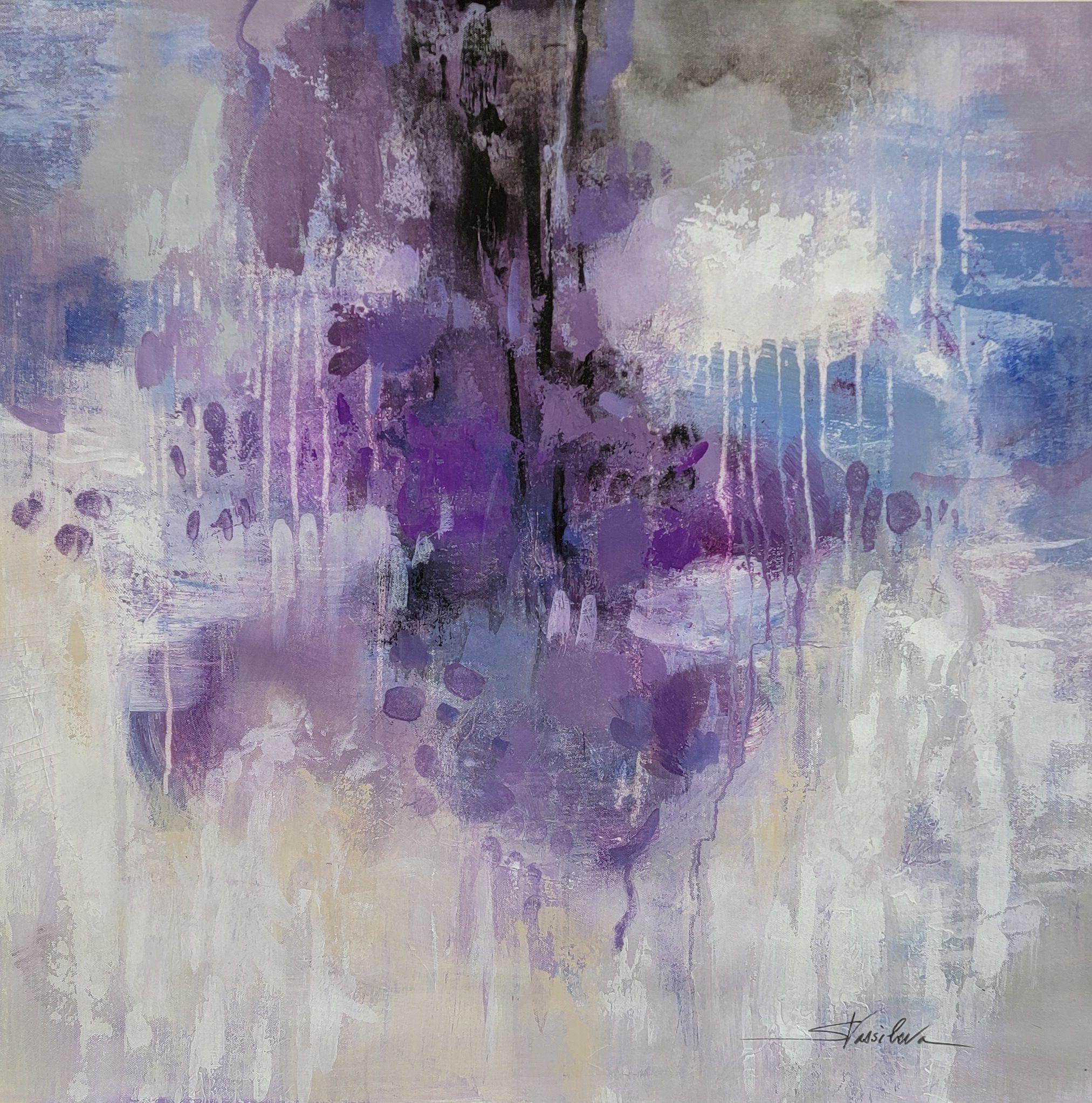 silvia vassileva Abstract Painting - Violet Rain, Painting, Acrylic on Canvas