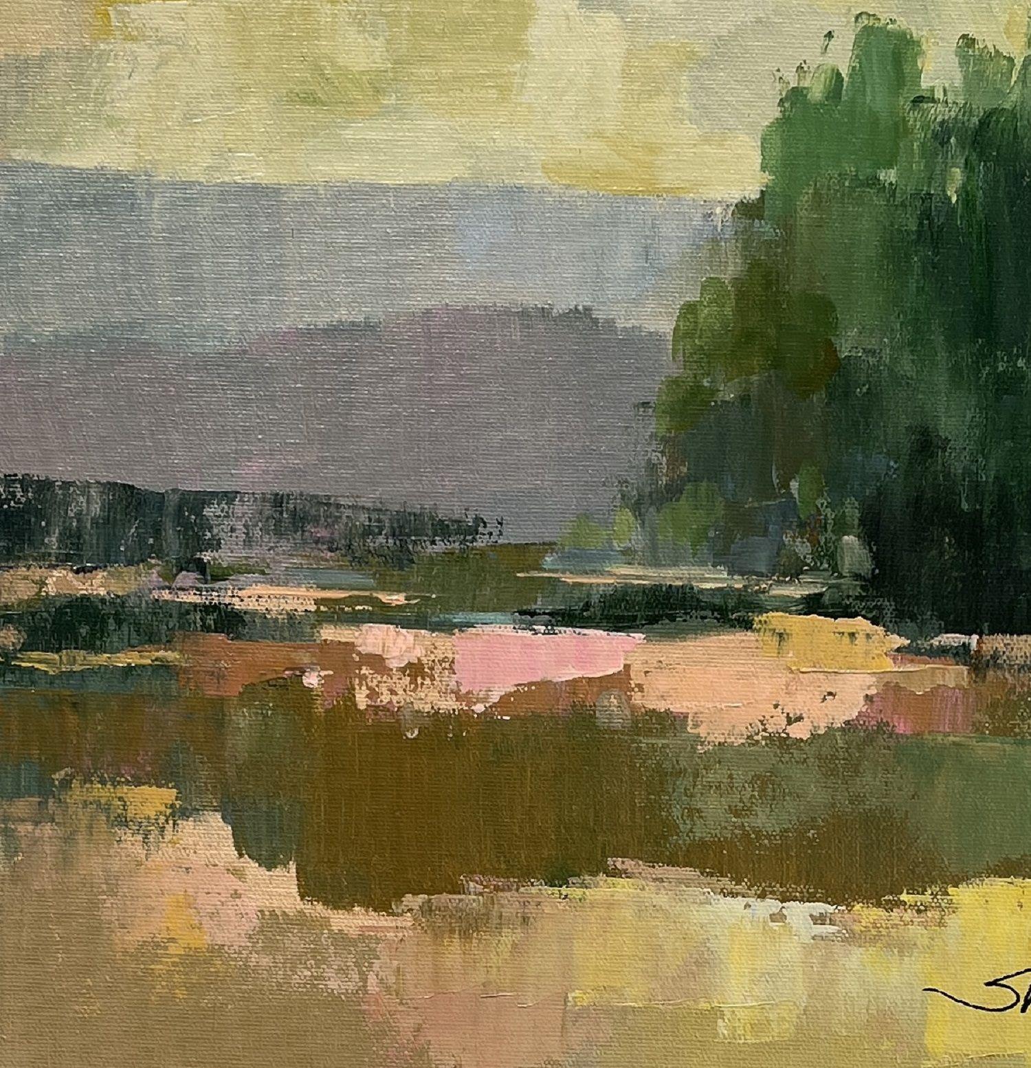Un piccolo paesaggio quadrato, ispirato alle cascate di salici in primavera. È un pezzo accattivante progettato per portare la serenità della natura in qualsiasi spazio. La palette di colori caldi e terrosi evoca un senso di radicamento e di