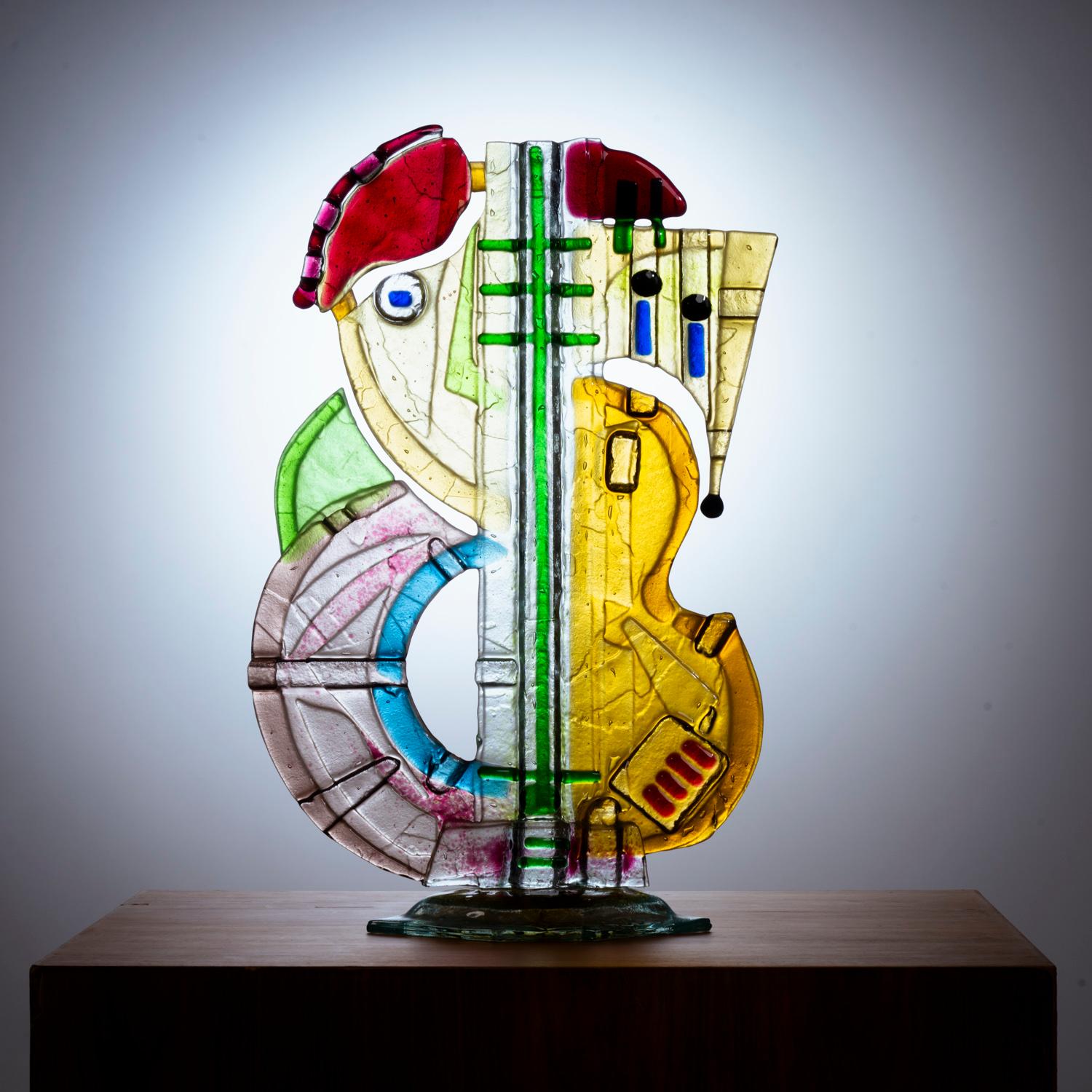 Moderno Silvio Vigliaturo scultura in vetro multicolore a fusione, Murano, iTALY, 1994 in vendita