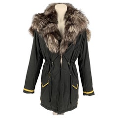 SILVIAN HEACH Size XS Black Nylon Blend Fox Fur Trim Hooded Coat