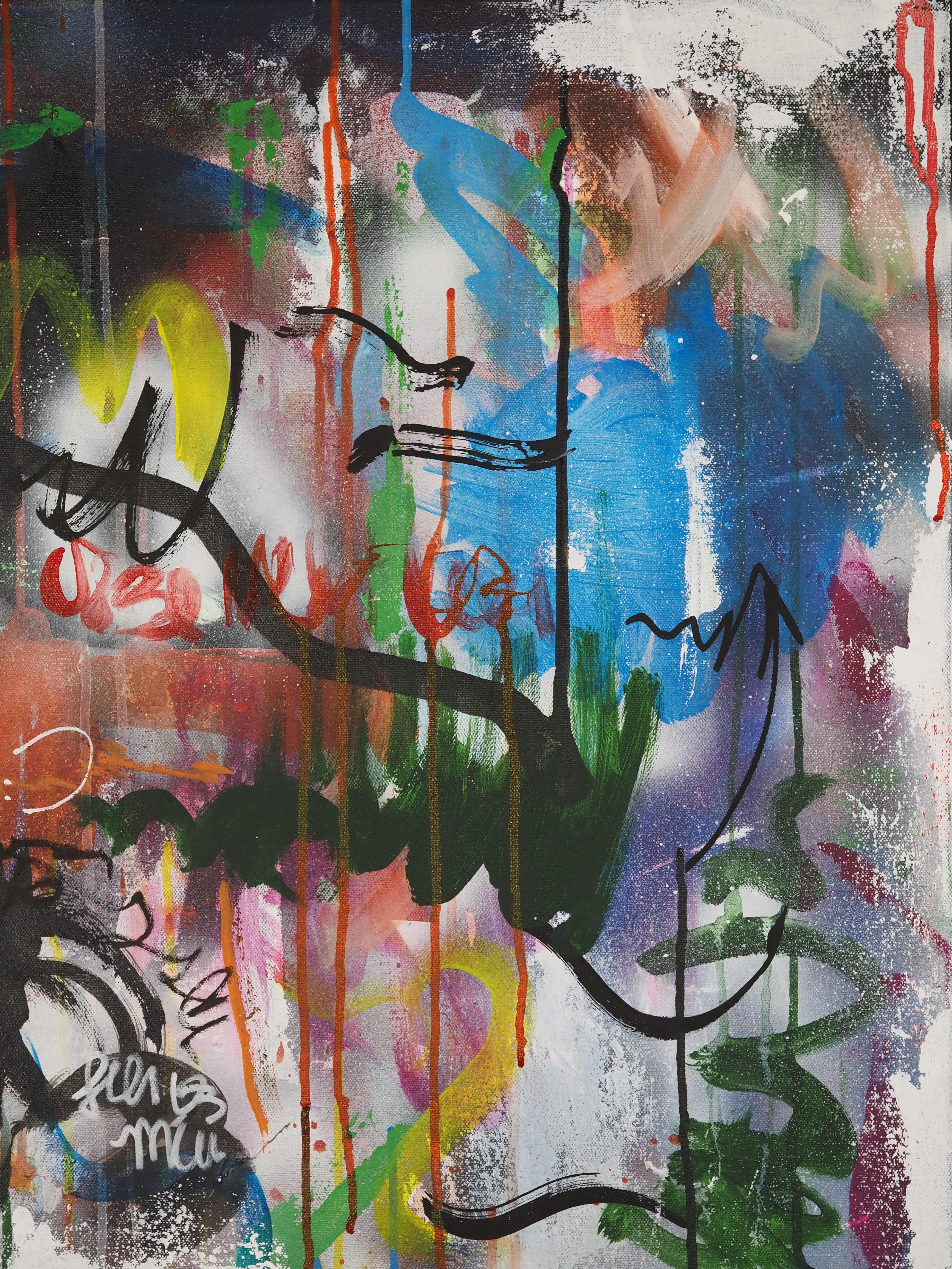 'Offline' - Colorful Urban Street Art - Mixed Media on Canvas by Silvie Kinart For Sale 5