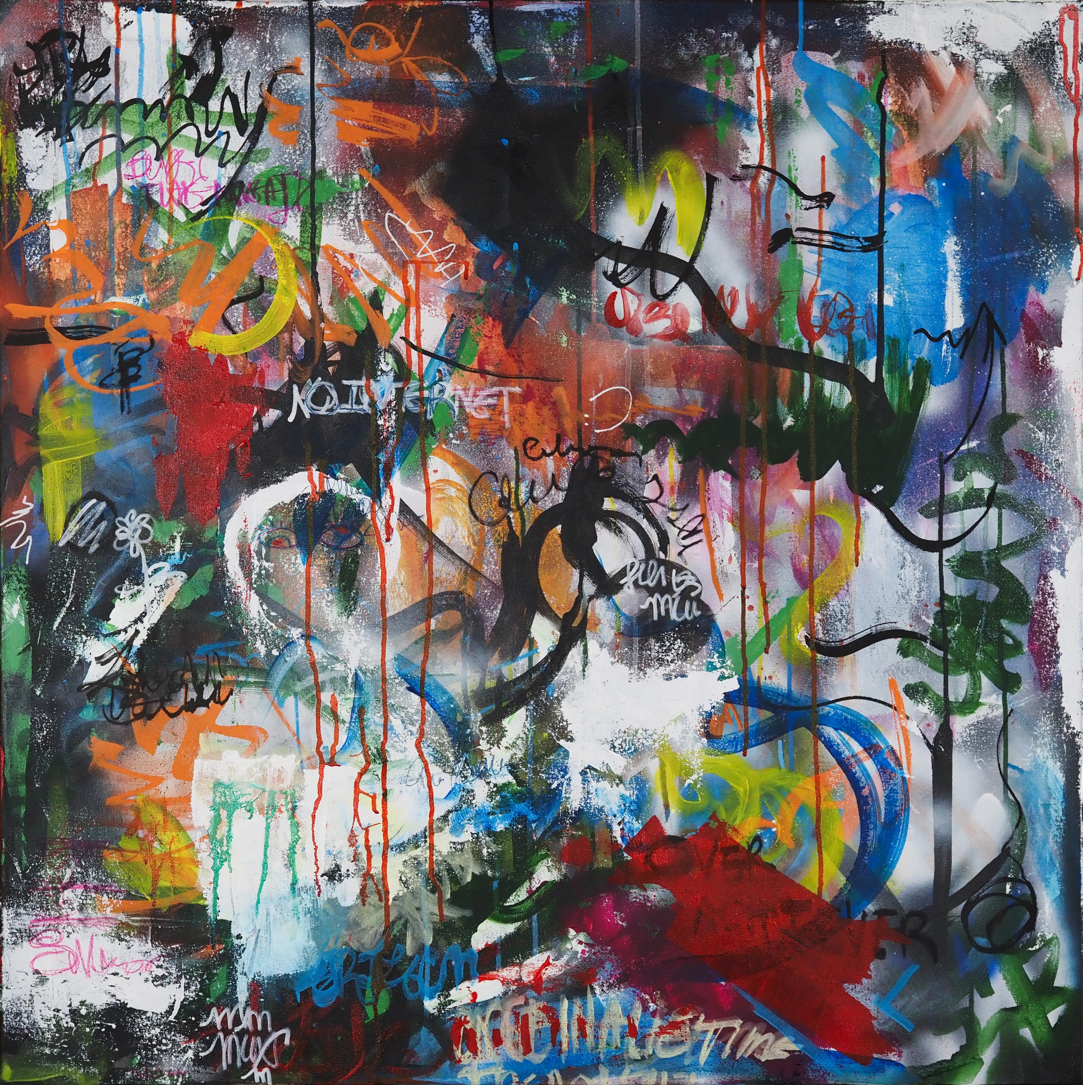 Offline" - Arte urbano callejero lleno de color - Técnica mixta sobre lienzo por Silvie Kinart