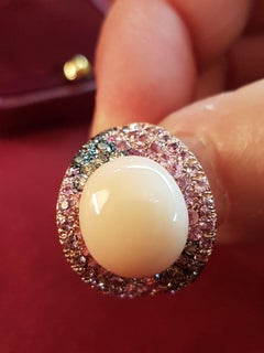 Silvio Ancora Coral Pink Sapphires Brown Diamonds Rose Gold Cocktail Ring