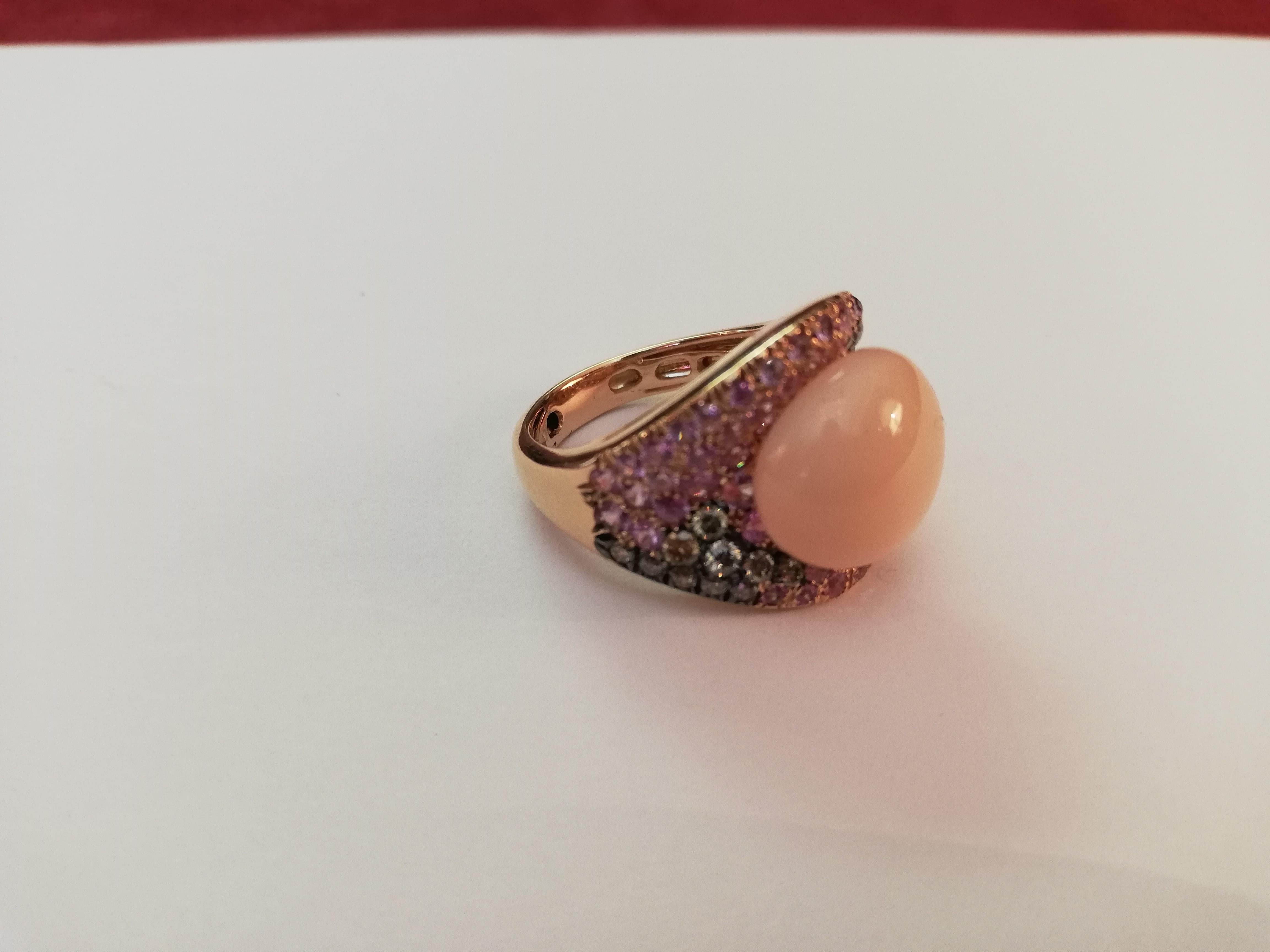 Modern Silvio Ancora Coral Pink Sapphires Brown Diamonds Rose Gold Cocktail Ring For Sale