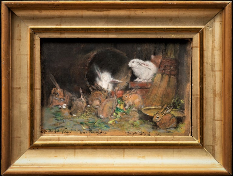 Painting of a Rabbit Family "Study from Life-A Family (Studio dal Vero- "Una Famiglia")"
Silvio Bicchi (Italy, 1874-1948)
Mixed media on cardboard
Signed and dated 1915
11 x 7 (16 1/2 x 12 1/2 frame) inches  

Silvio Bicchi (Livorno, 1874 -