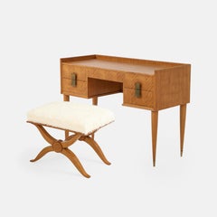 Silvio Cavatorta Art Deco Birch Desk or Dressing Table and Kalgan Lambskin Stool