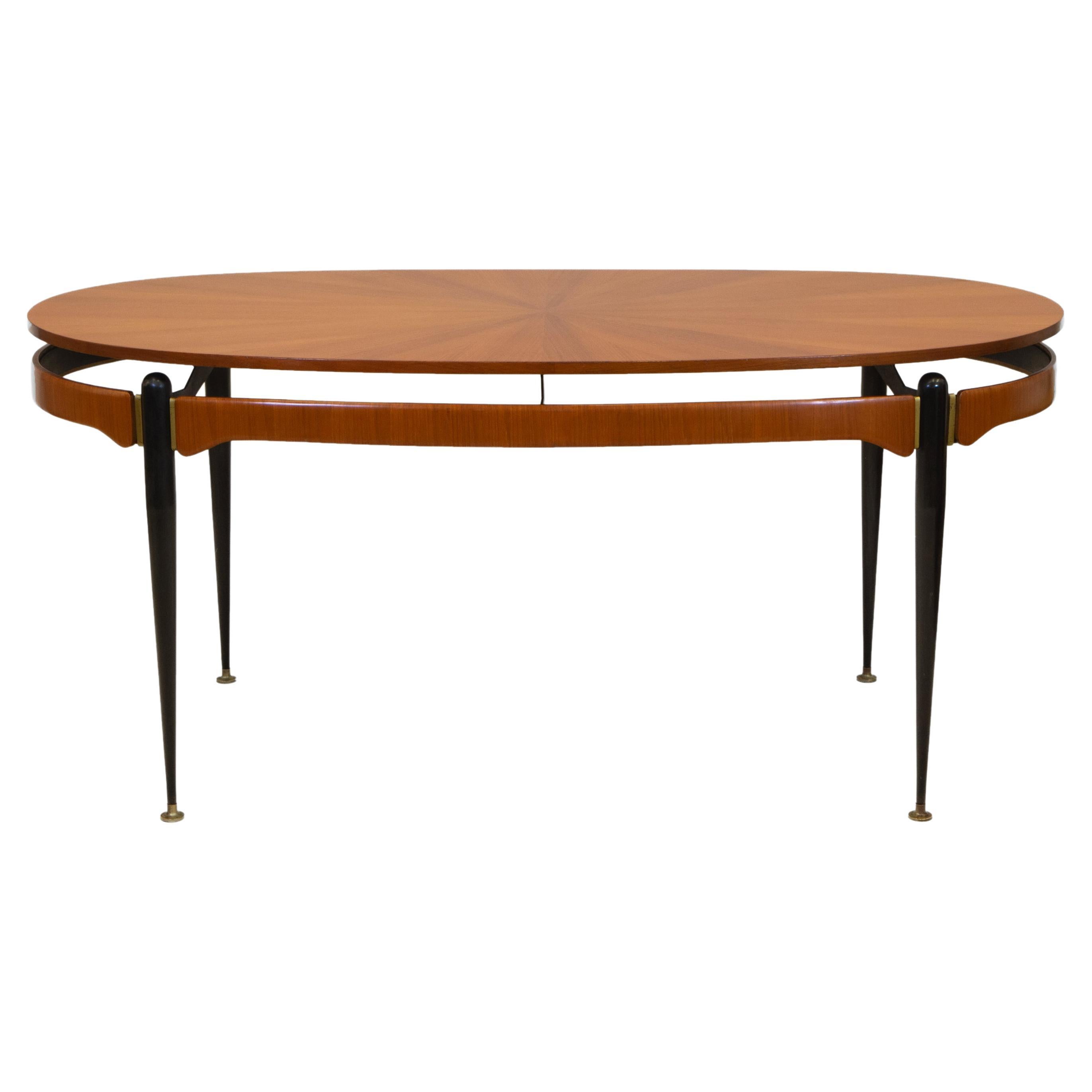Italian MidCentury Dining Table Rosewood Brass Black Legs by Silvio