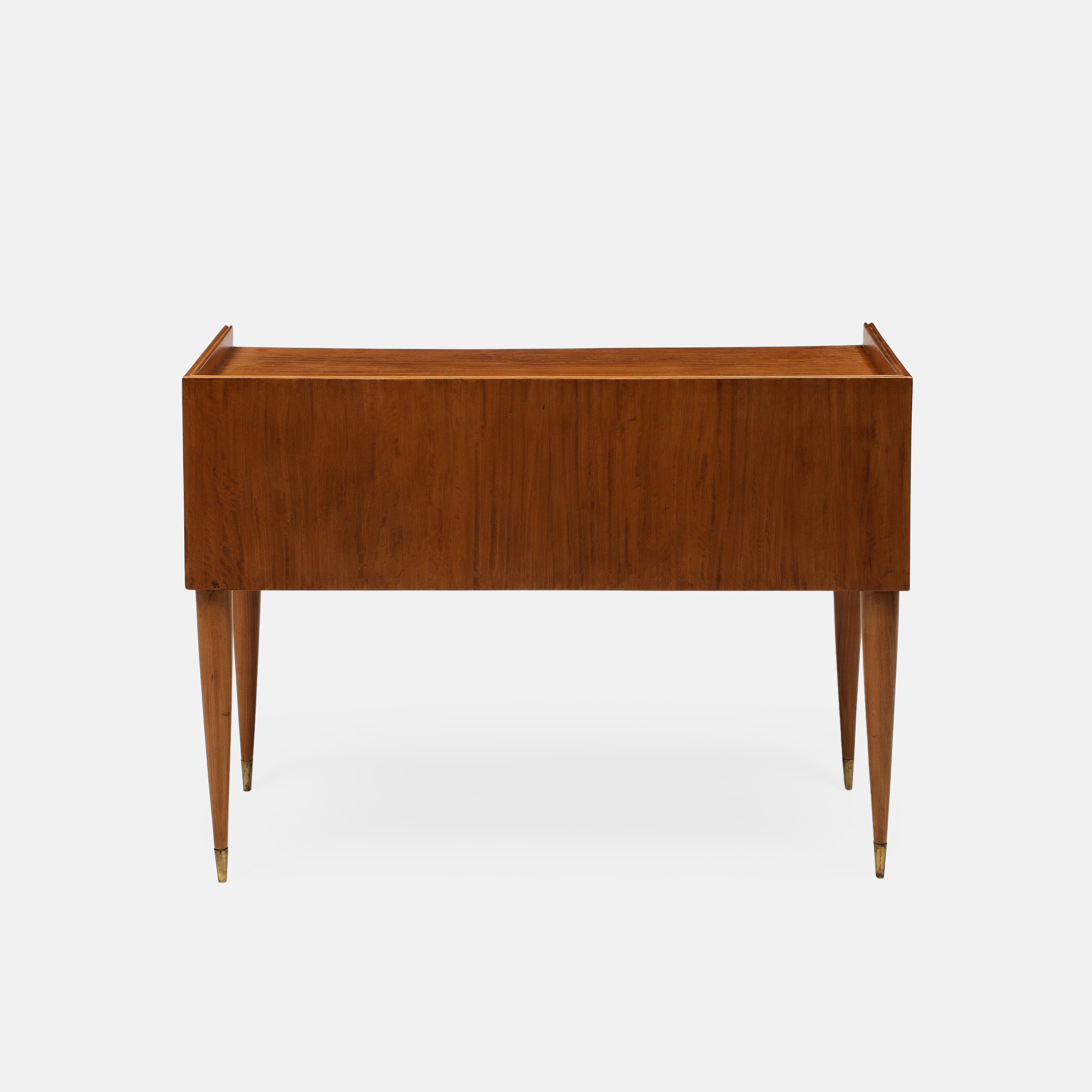 Brass Silvio Cavatorta Birch Desk and Matching Chair in Ivory Bouclé, Italy, 1940s For Sale