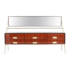 Vintage Silvio Cavatorta Cabinet in Wood, Mirror and Brass, Italy, 1970