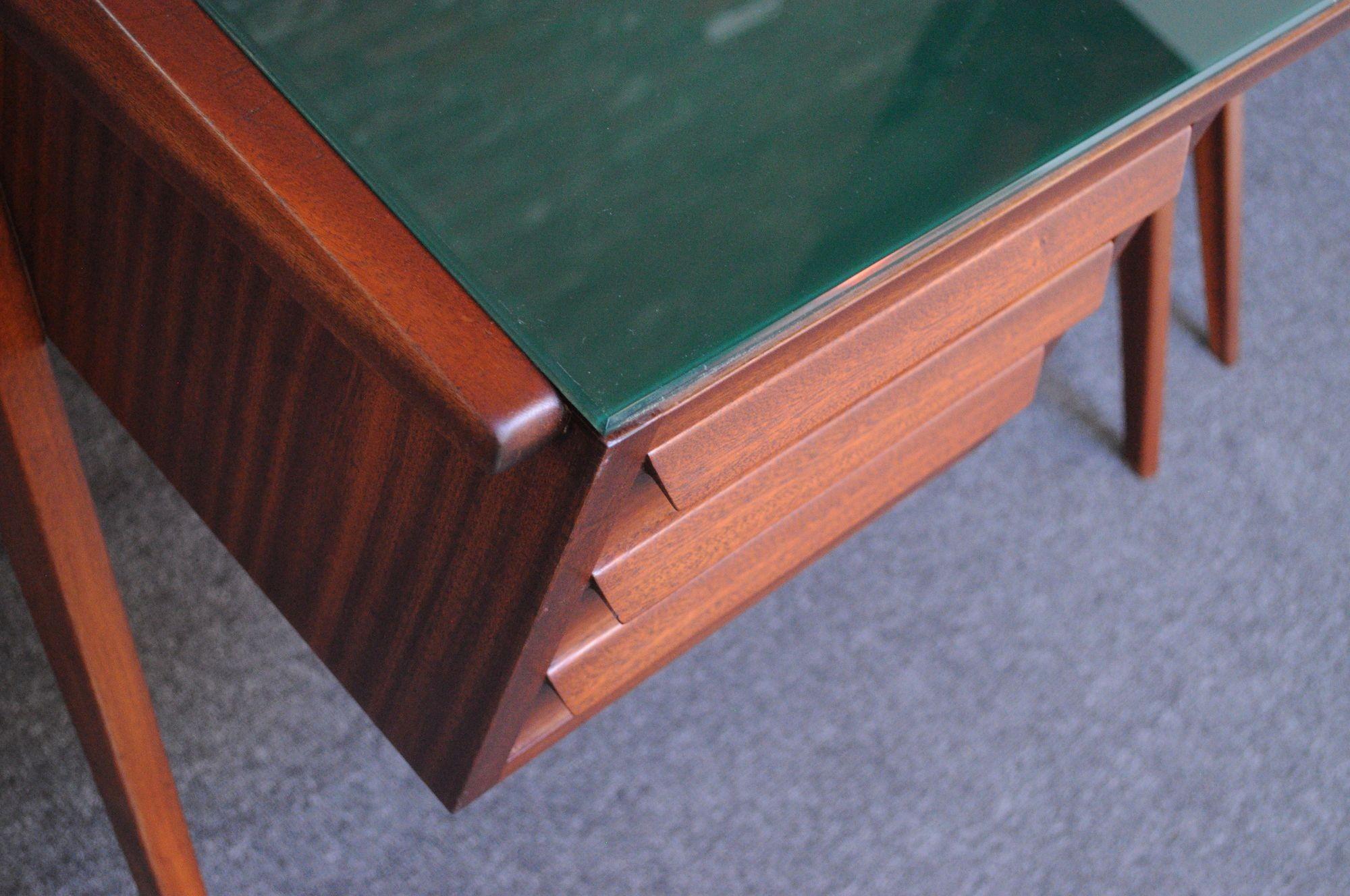Silvio Cavatorta Diminutive Desk with Companion Table in Walnut and Green Glass For Sale 4