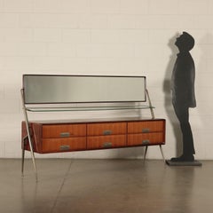 Silvio Cavatorta Dresser, Teak Veneer Brass Glass, Italy, 1960s