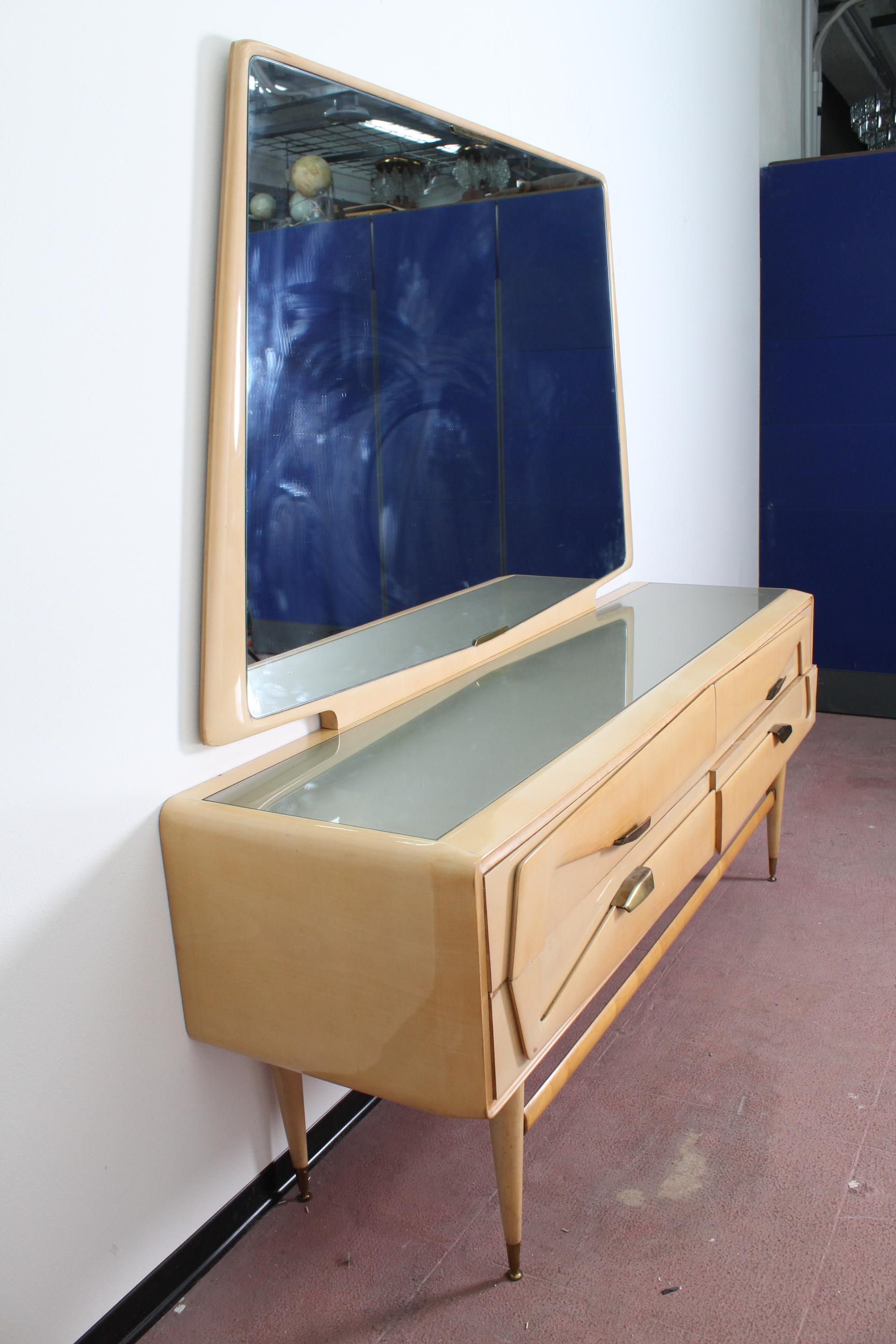 Mirror 20th Century Modern Drawer Cabinet Silvio Cavatorta for Dassi Italy 50s