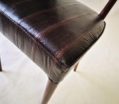 Silvio Cavatorta Four Dining Chairs, Fully Restored, Mahogany and Snake Leather