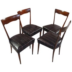 Silvio Cavatorta Four Dining Chairs, Fully Restored, Mahogany and Snake Leather