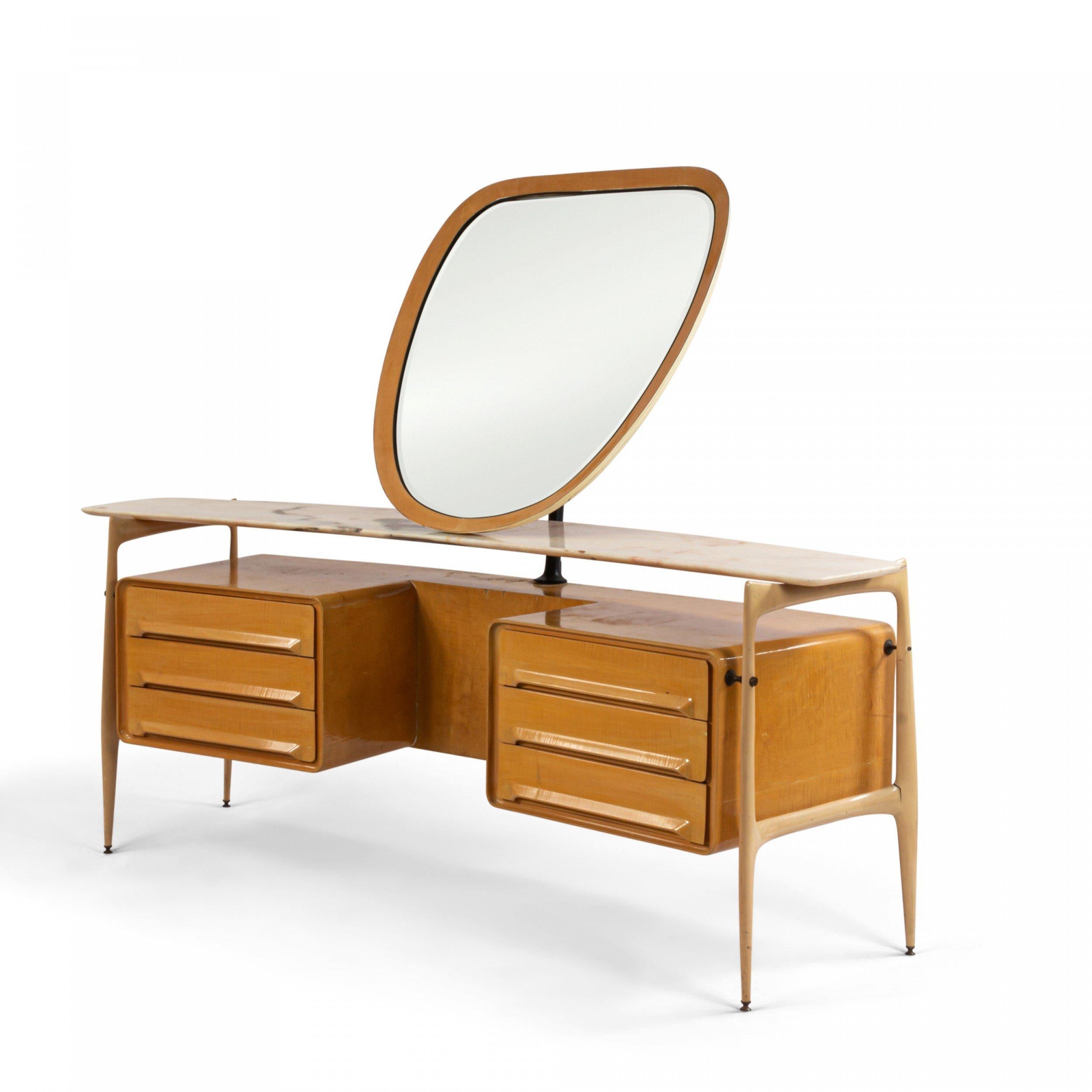 Silvio Cavatorta Italian Mid-Century Maple Vanity & Mirror 2