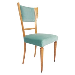 Silvio Cavatorta, Italy 1950 Elegant Lemon Wood Celadon Velvet Chair