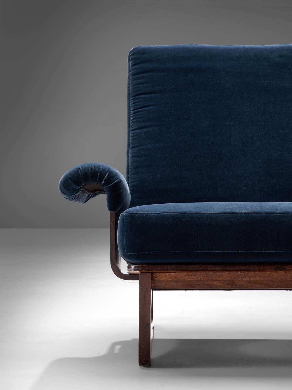 Silvio Cavatorta Lounge Chair in Blue Velvet 1