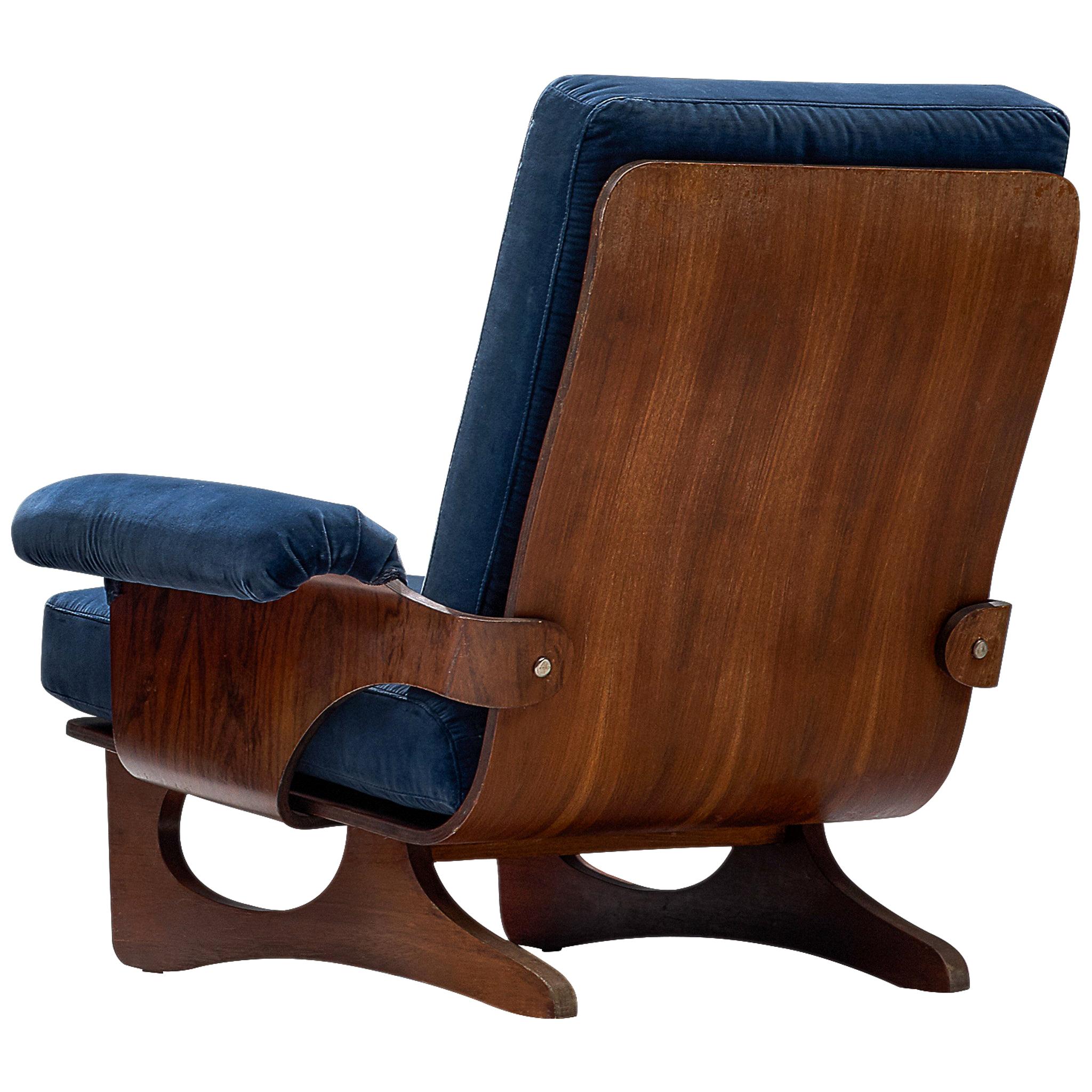 Silvio Cavatorta Lounge Chair in Blue Velvet