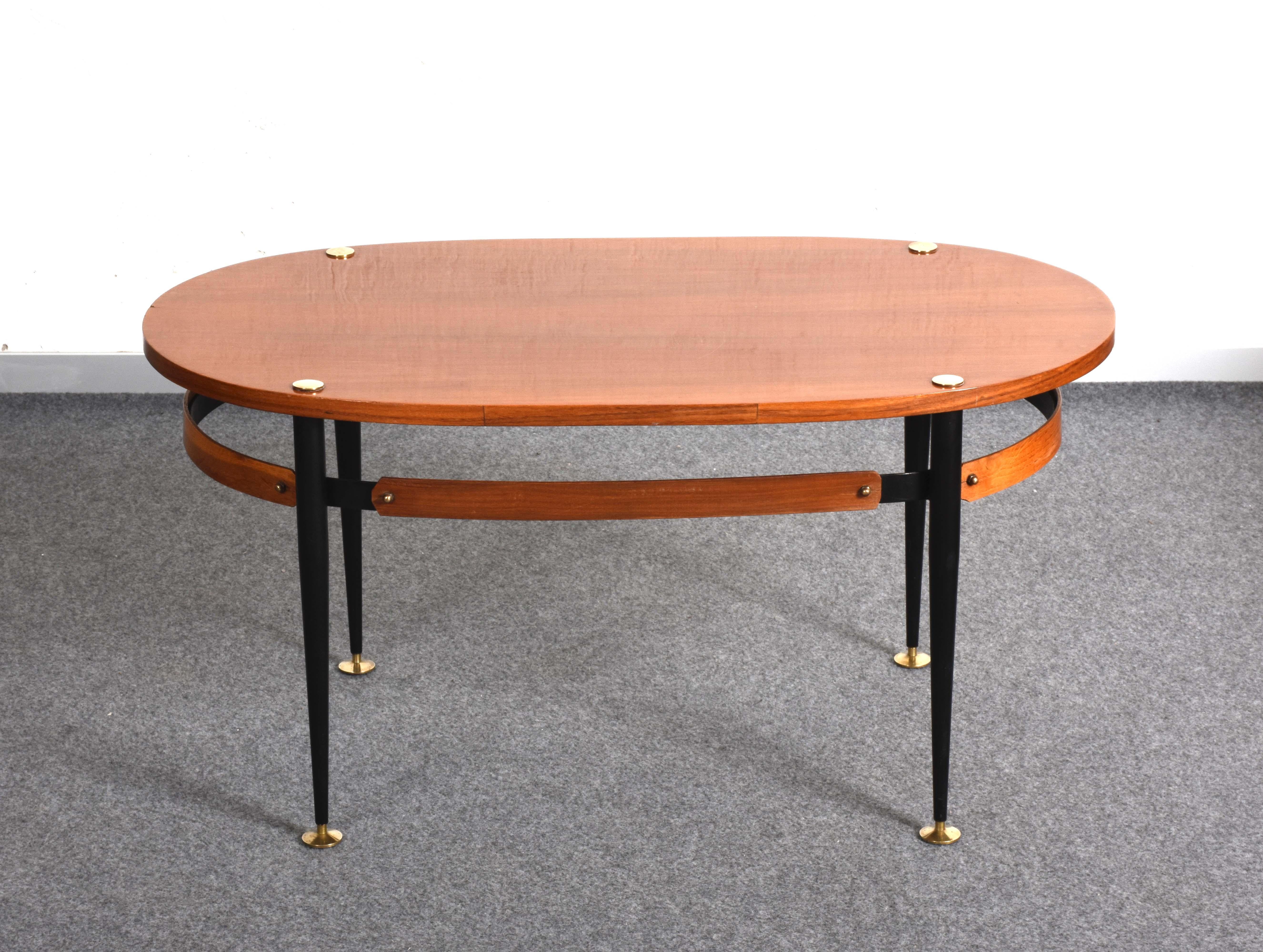 Silvio Cavatorta Midcentury Iron and Teak Wood Oval Italian Coffee Table, 1950s For Sale 9