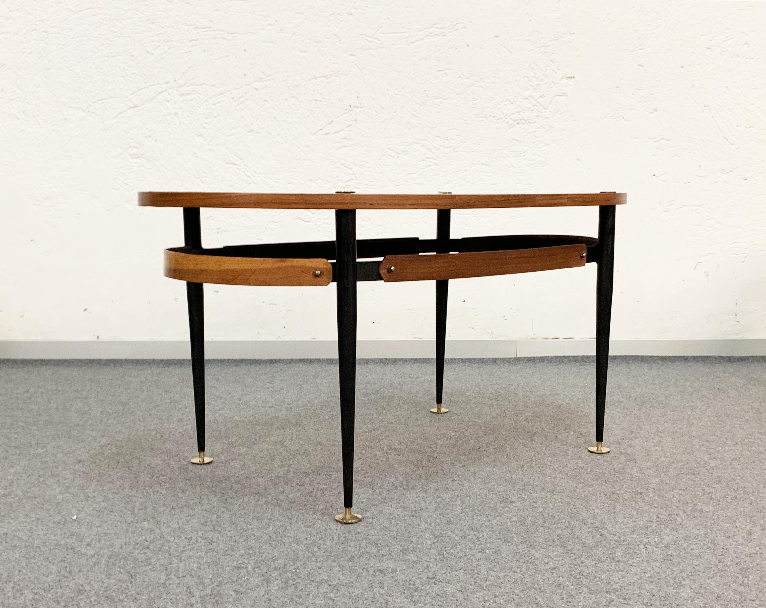 Silvio Cavatorta Midcentury Iron and Teak Wood Oval Italian Coffee Table, 1950s 3