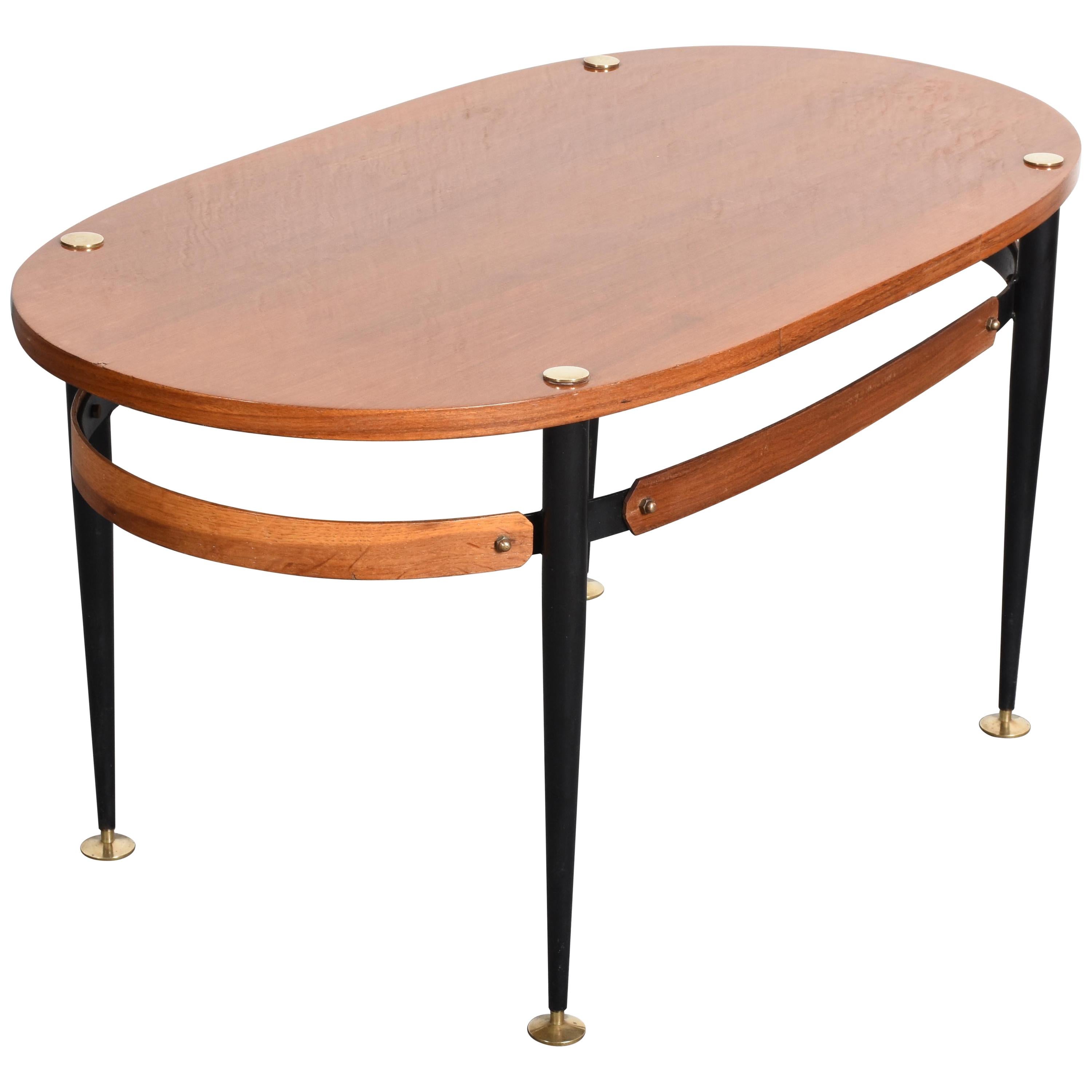 Silvio Cavatorta Midcentury Iron and Teak Wood Oval Italian Coffee Table, 1950s