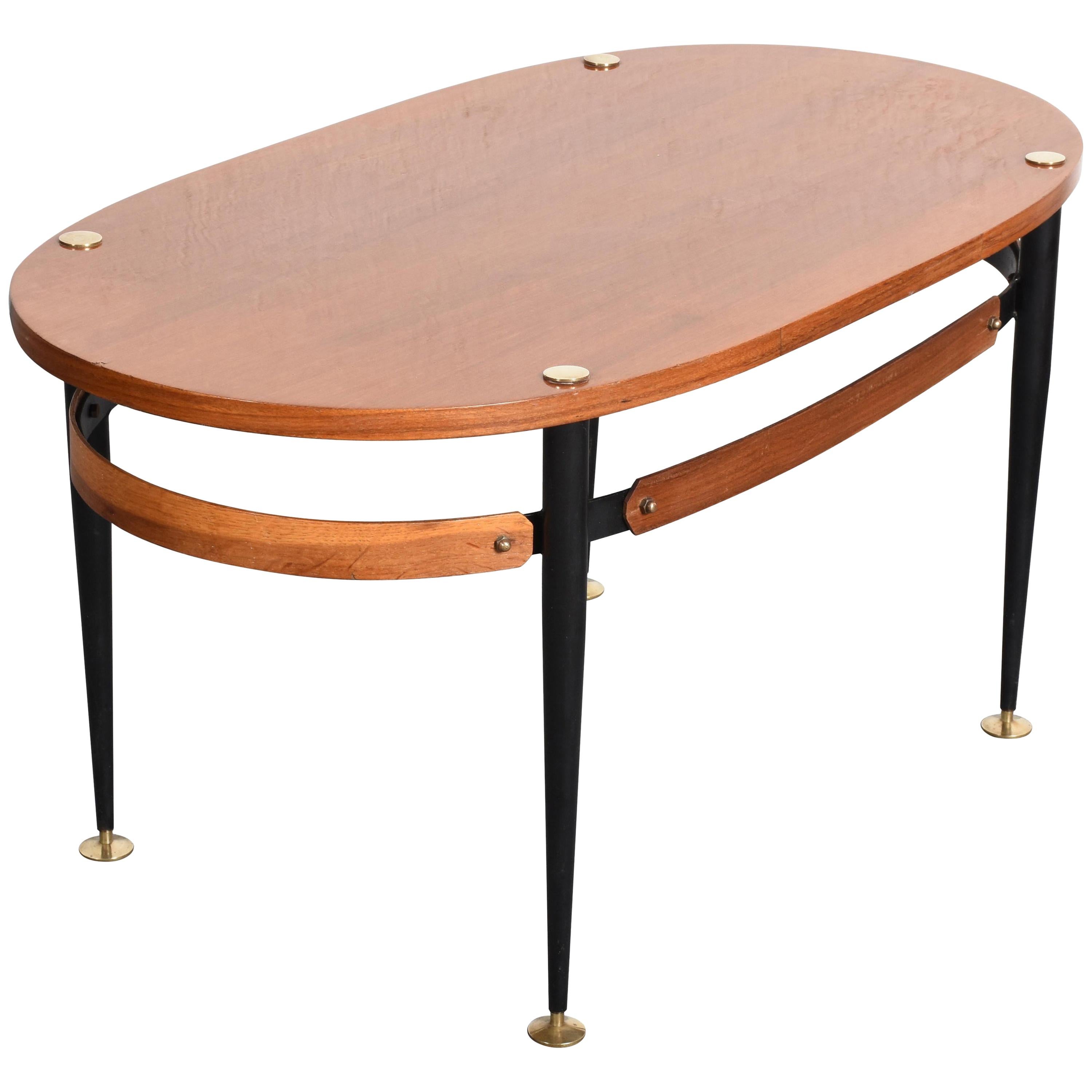 Silvio Cavatorta Midcentury Iron and Teak Wood Oval Italian Coffee Table, 1950s For Sale