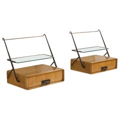 Silvio Cavatorta, Nightstands, Wood, Brass, Glass, Italy, 1950s