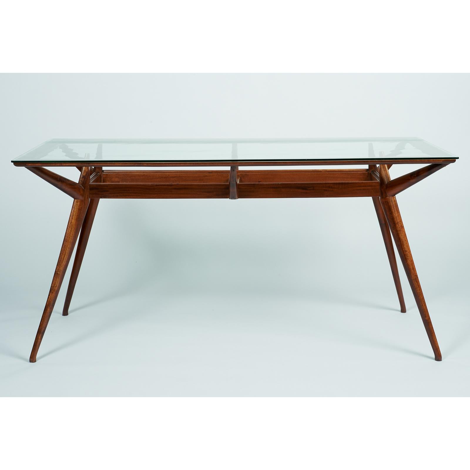 Mid-Century Modern Table de salle à manger organique moderne en acajou et verre de Silvio Cavatorta, Italie, années 1950 en vente