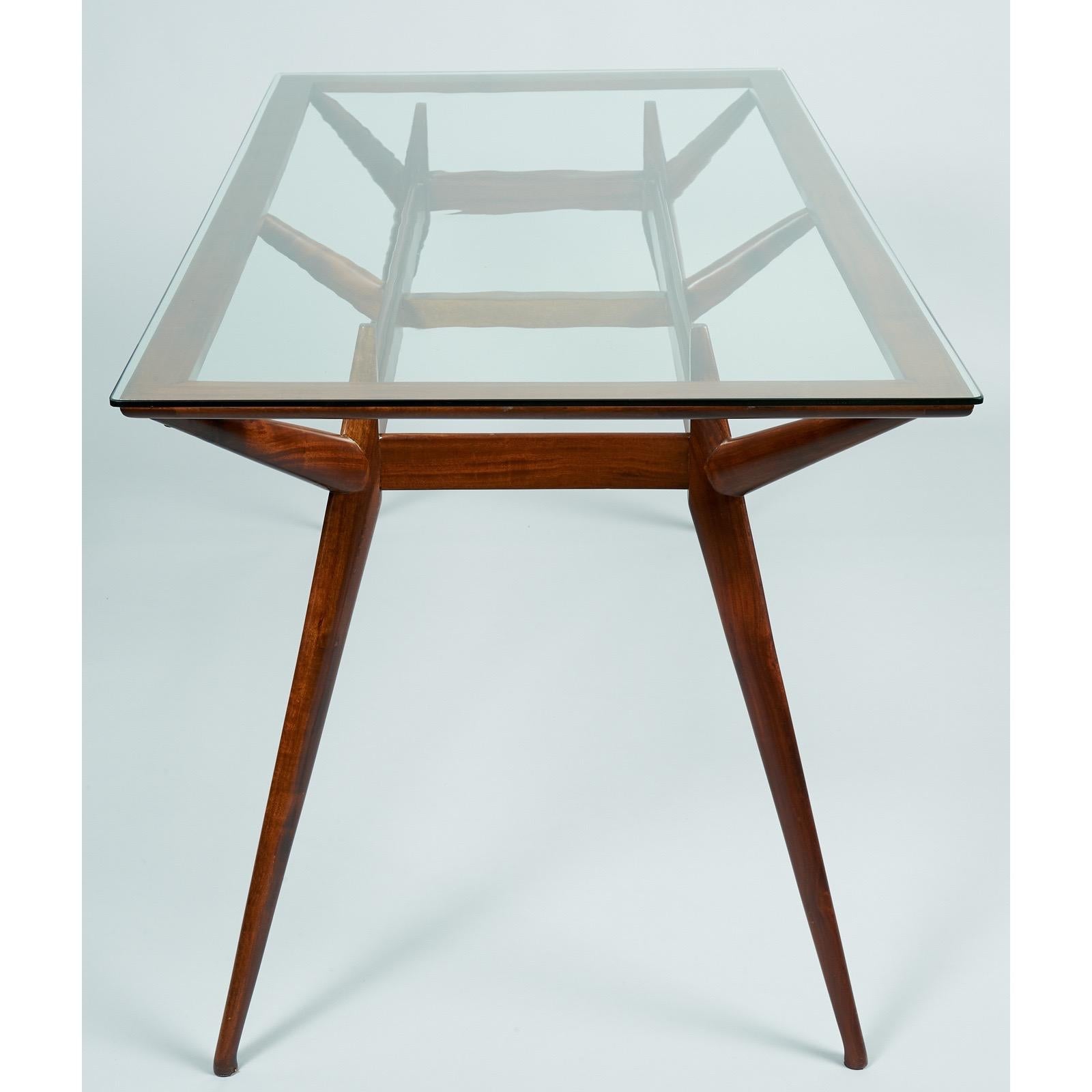 Mid-Century Modern Silvio Cavatorta Organic Modern Mahogany and Glass Dining Table, Italy 1950s For Sale