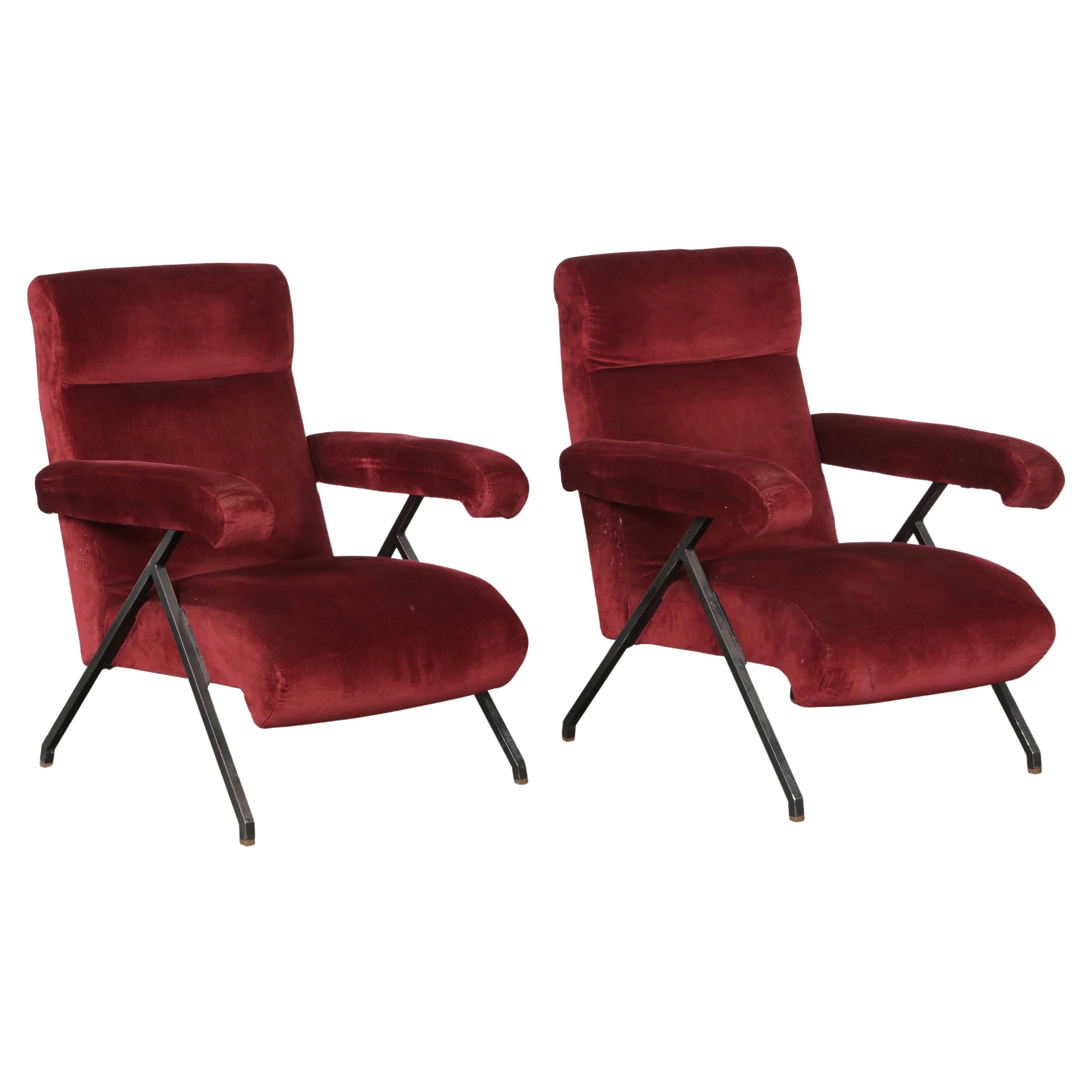 Silvio Cavatorta, Pair of Armchairs with Reclining Position, 1950s For Sale