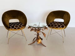 Silvio Cavatorta Pair of Chairs with Brass Legs Re-upholstered in Velvet, 1950s