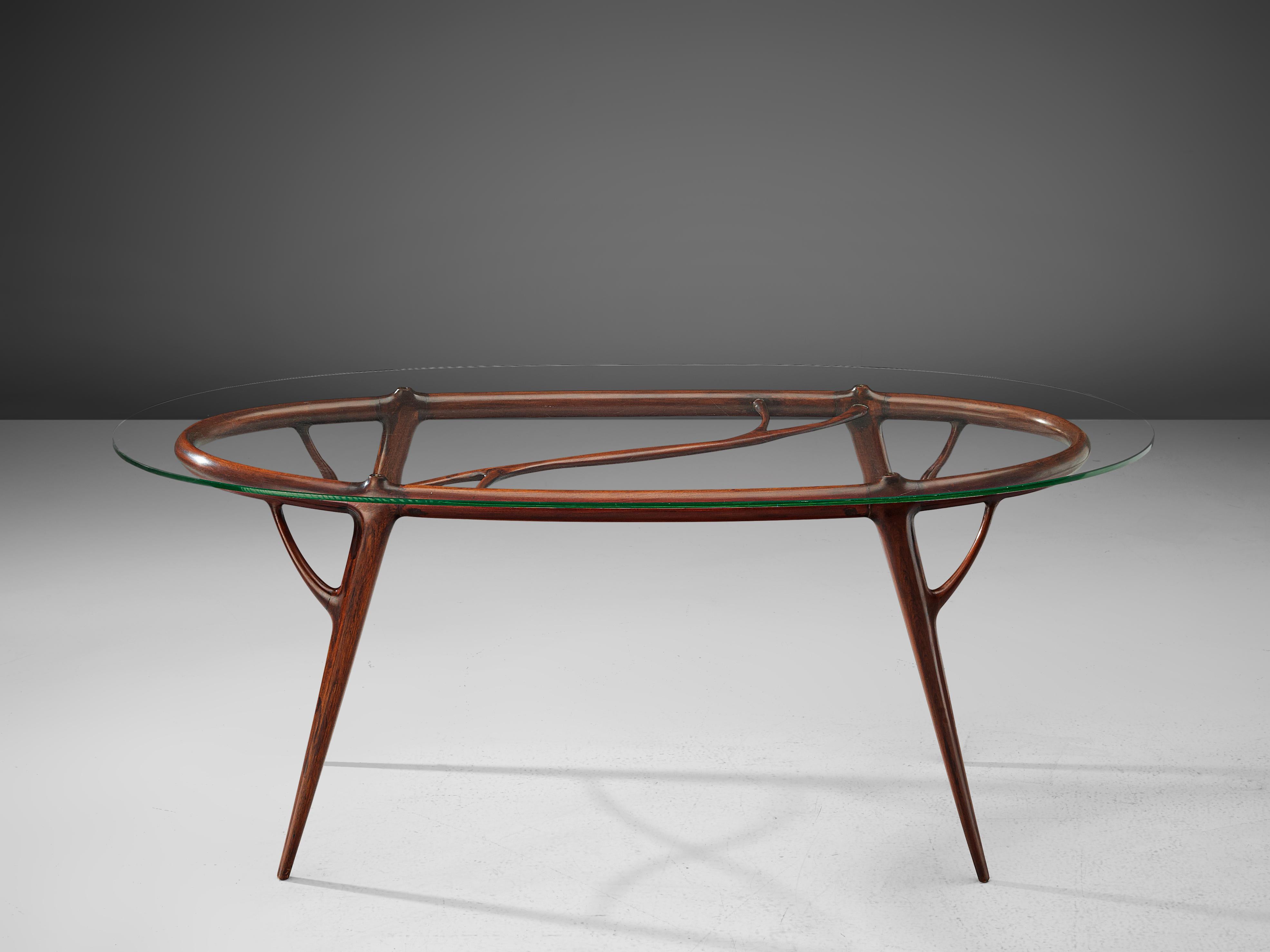 1950s Italian Sculptural Table in Mahogany and Brass  2