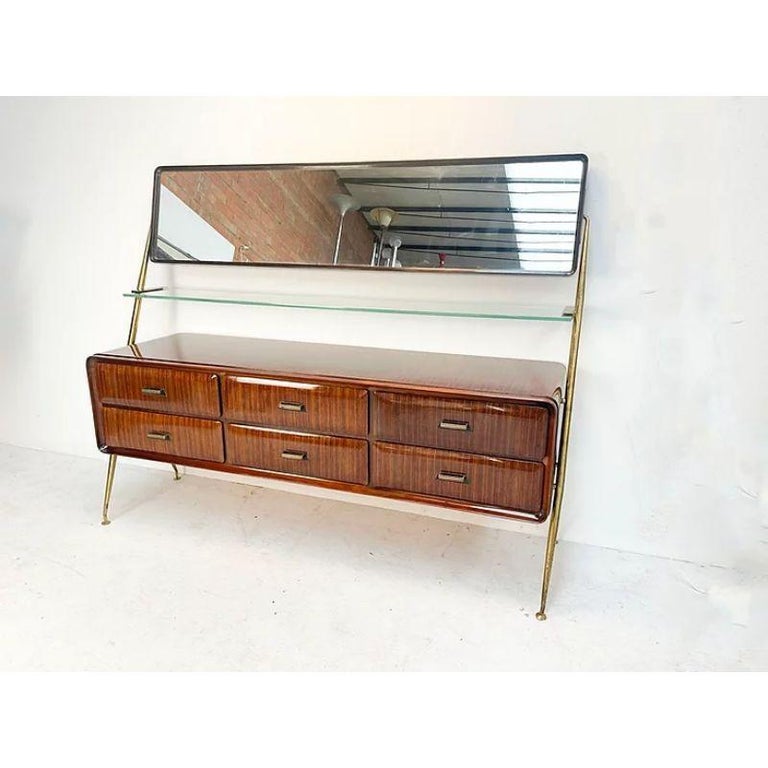 20th Century Silvio Cavatorta Sideboard in Lacquered Teak Wood with Brass For Sale
