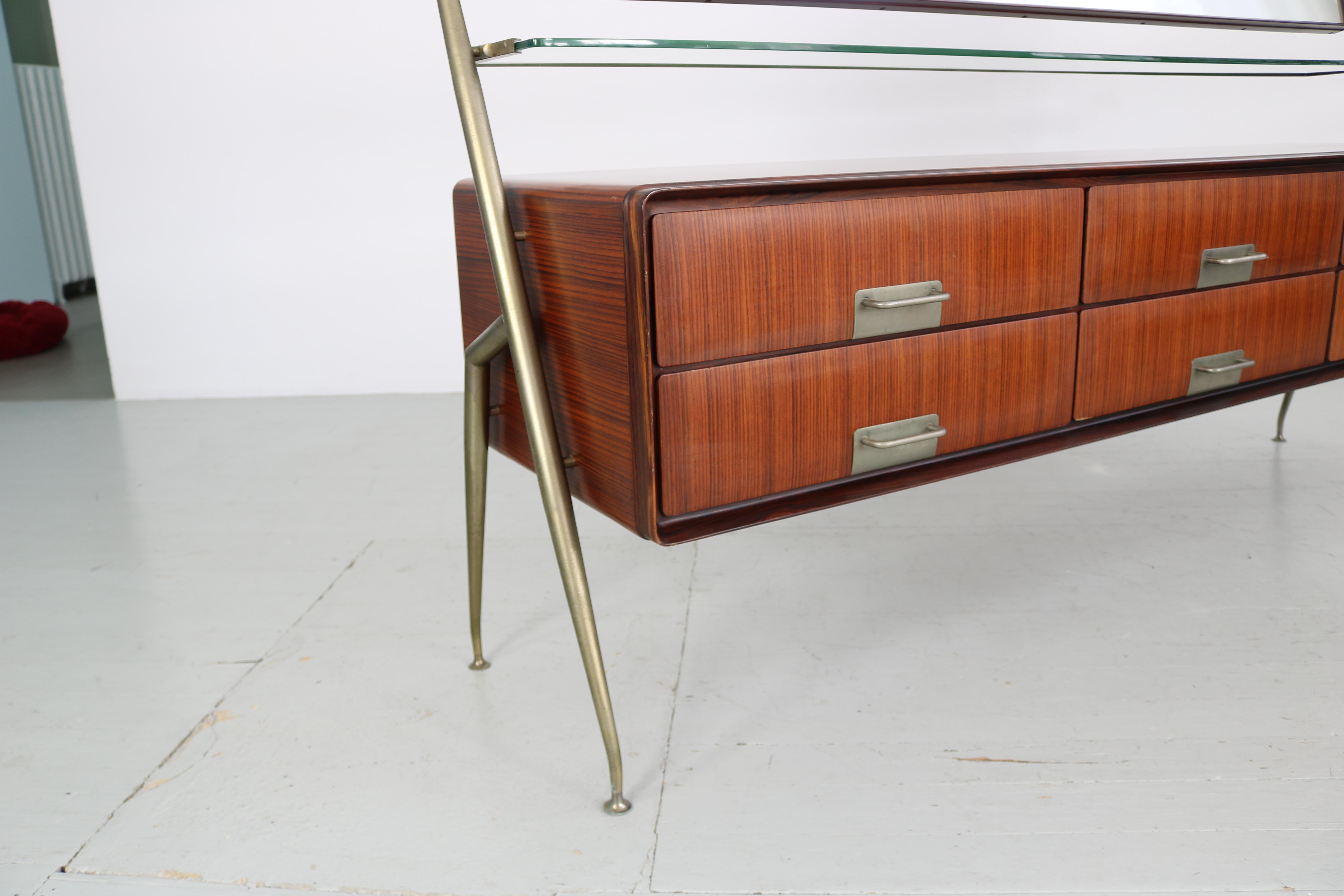 Silvio Cavatorta Sideboard mit Schubladen und Spiegel, Italien 1950er Jahre 5