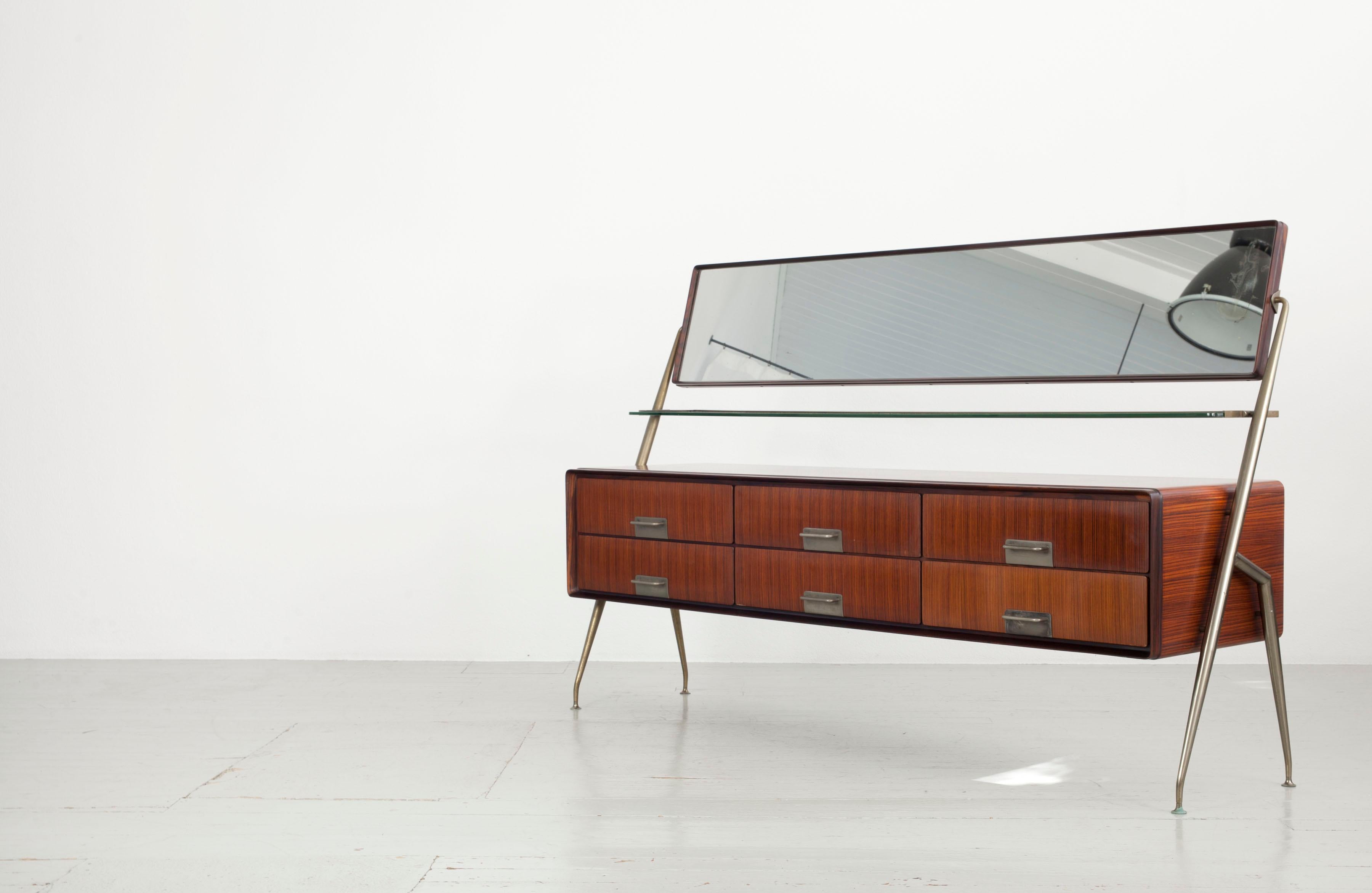 Mid-Century Modern Silvio Cavatorta Sideboard with Drawers and Mirror, Italy 1950s