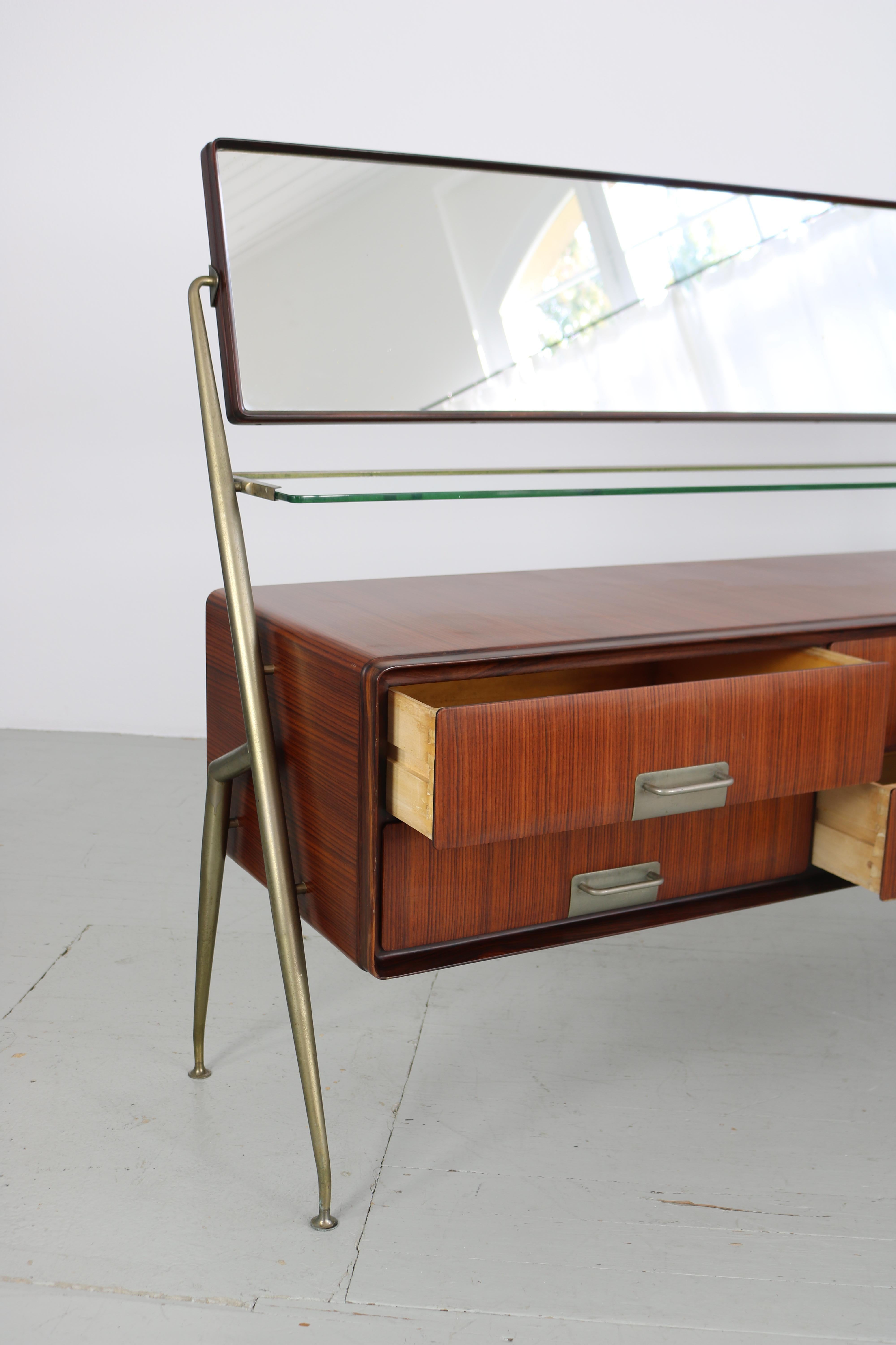 Silvio Cavatorta Sideboard with Drawers and Mirror, Italy 1950s 1