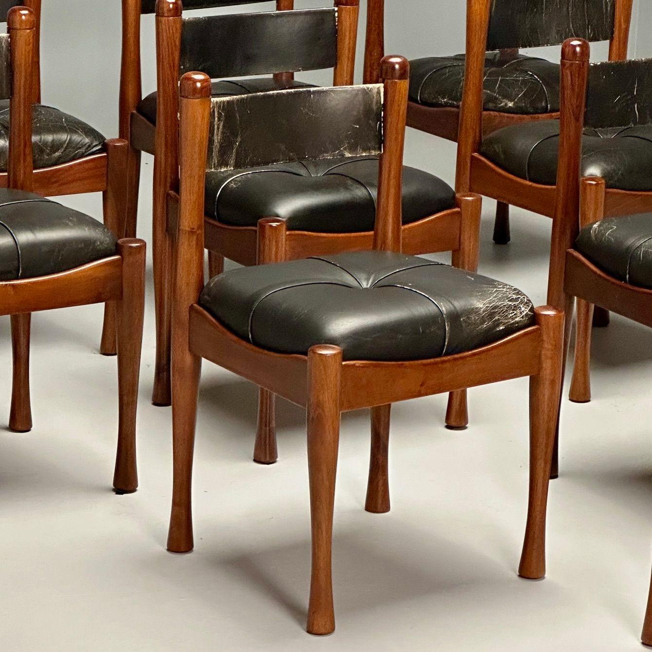 Leather Silvio Coppola, Bernini, Italian Mid-Century Modern, Dining Chairs, Walnut 1960s
