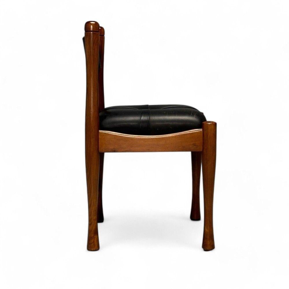Leather Silvio Coppola, Bernini, Italian Mid-Century Modern, Dining Chairs, Walnut 1960s
