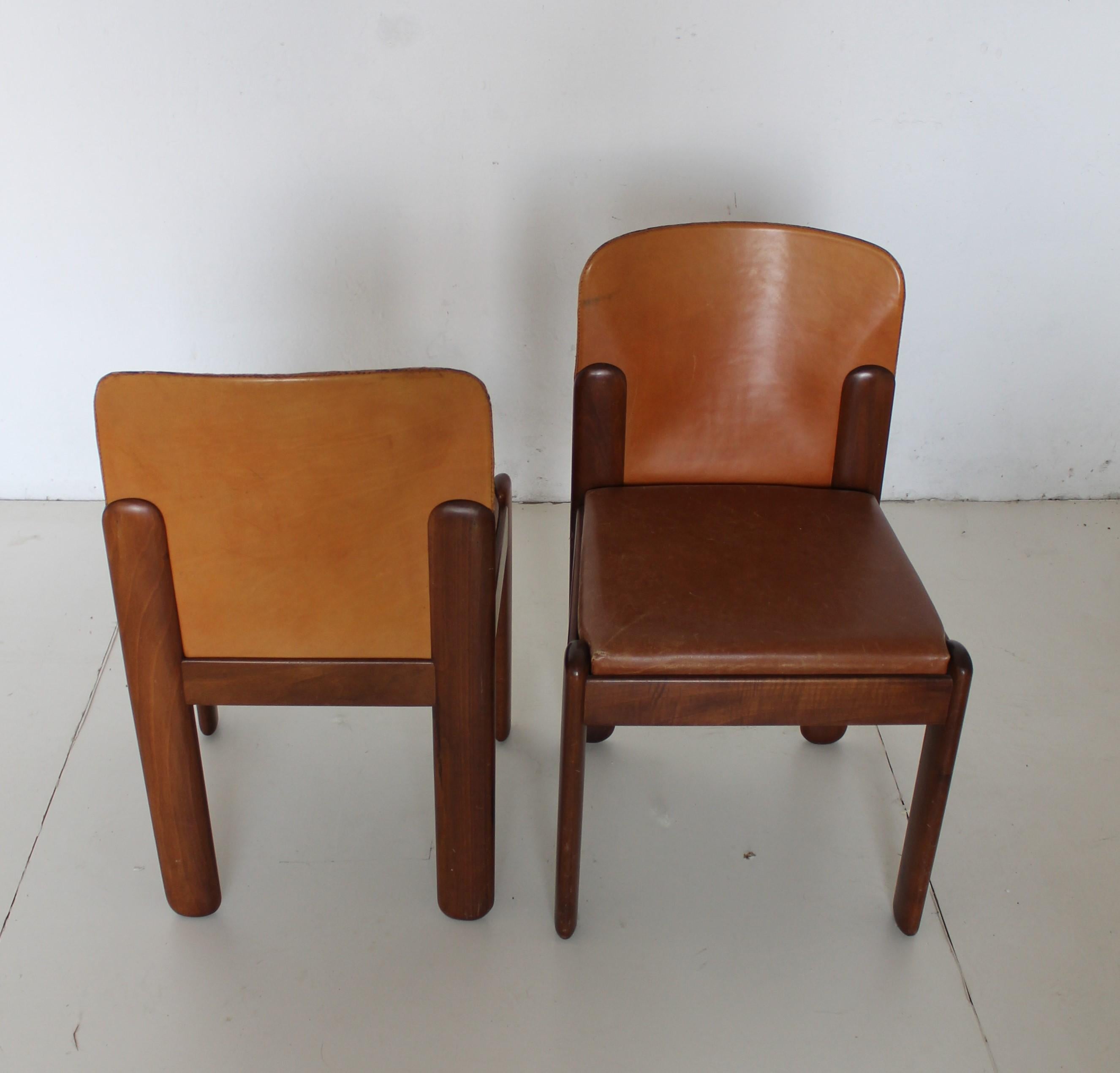 Mid-Century Modern Silvio Coppola for Bernini Brown Leather Chairs, Italy, 1971