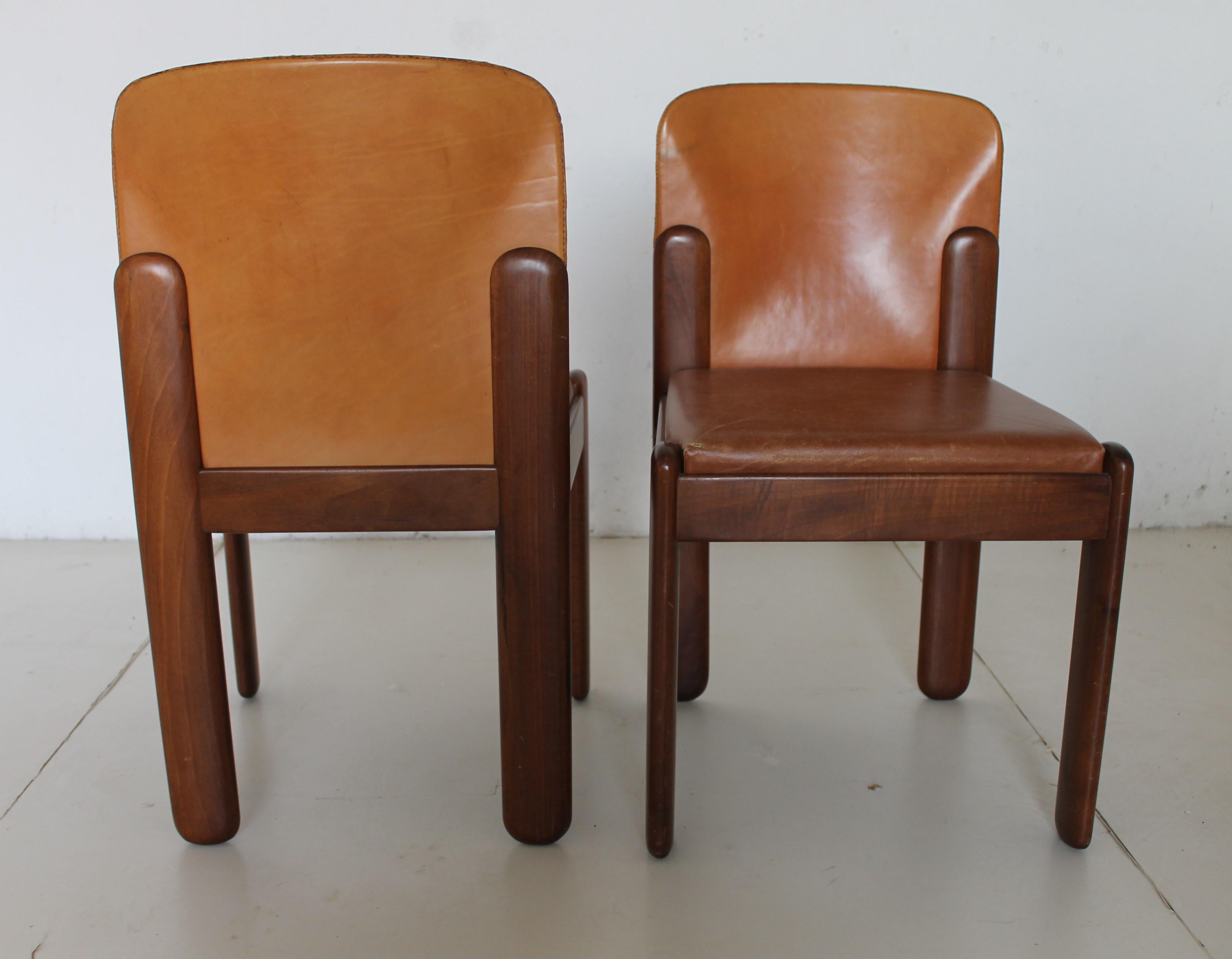 Italian Silvio Coppola for Bernini Brown Leather Chairs, Italy, 1971