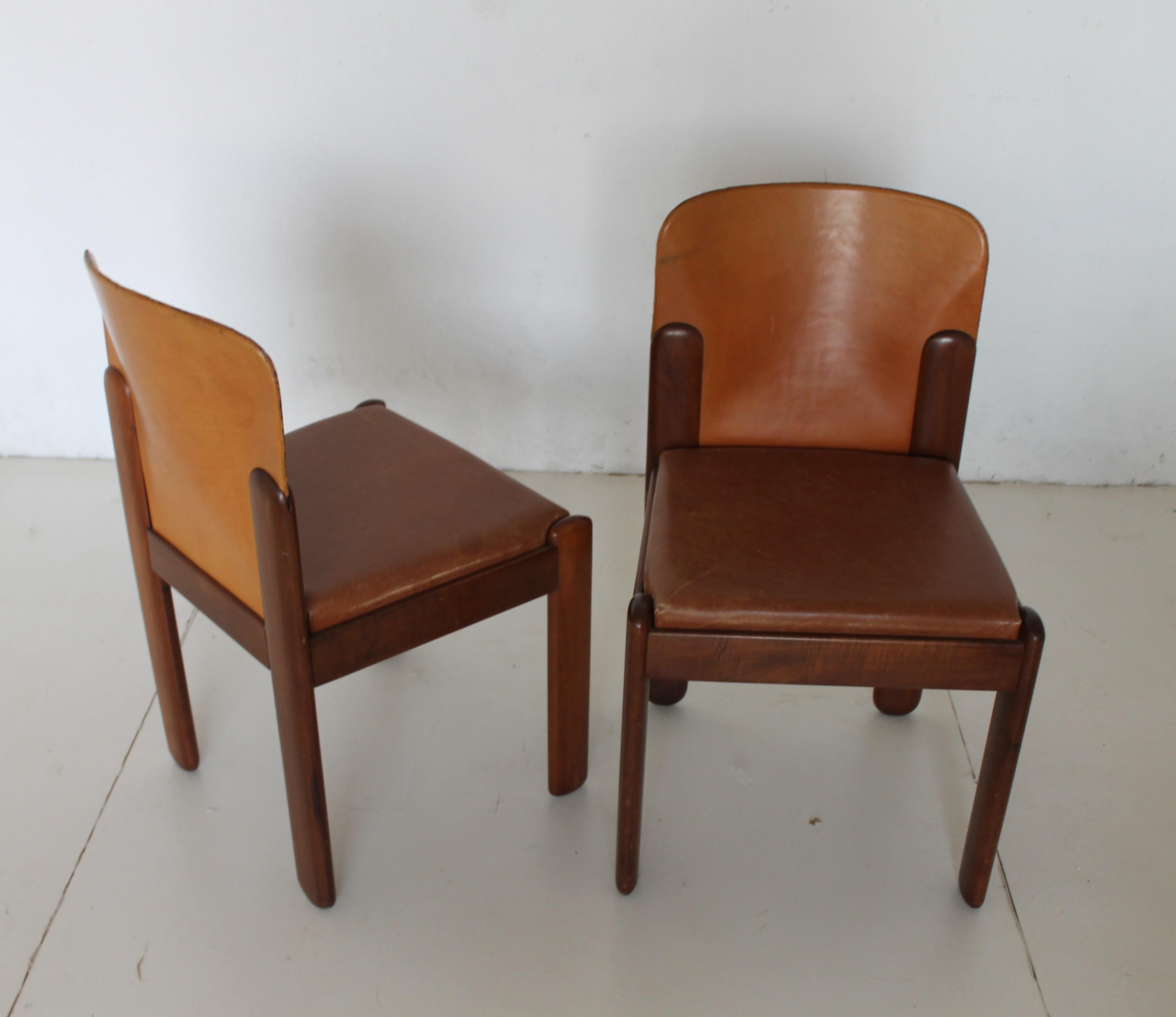 Late 20th Century Silvio Coppola for Bernini Brown Leather Chairs, Italy, 1971