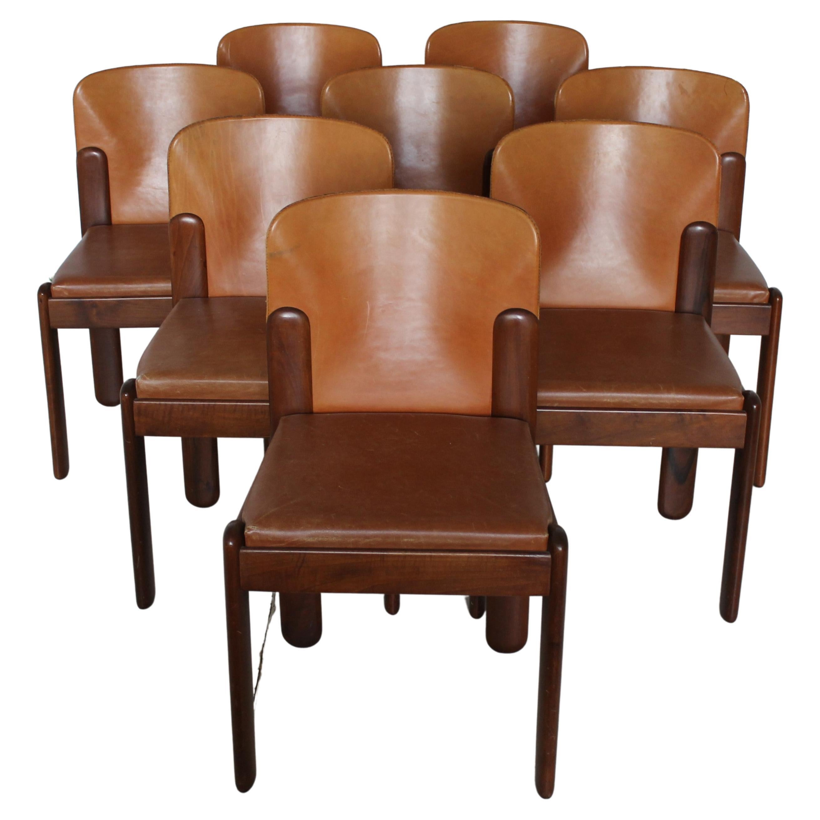 Silvio Coppola for Bernini Brown Leather Chairs, Italy, 1971