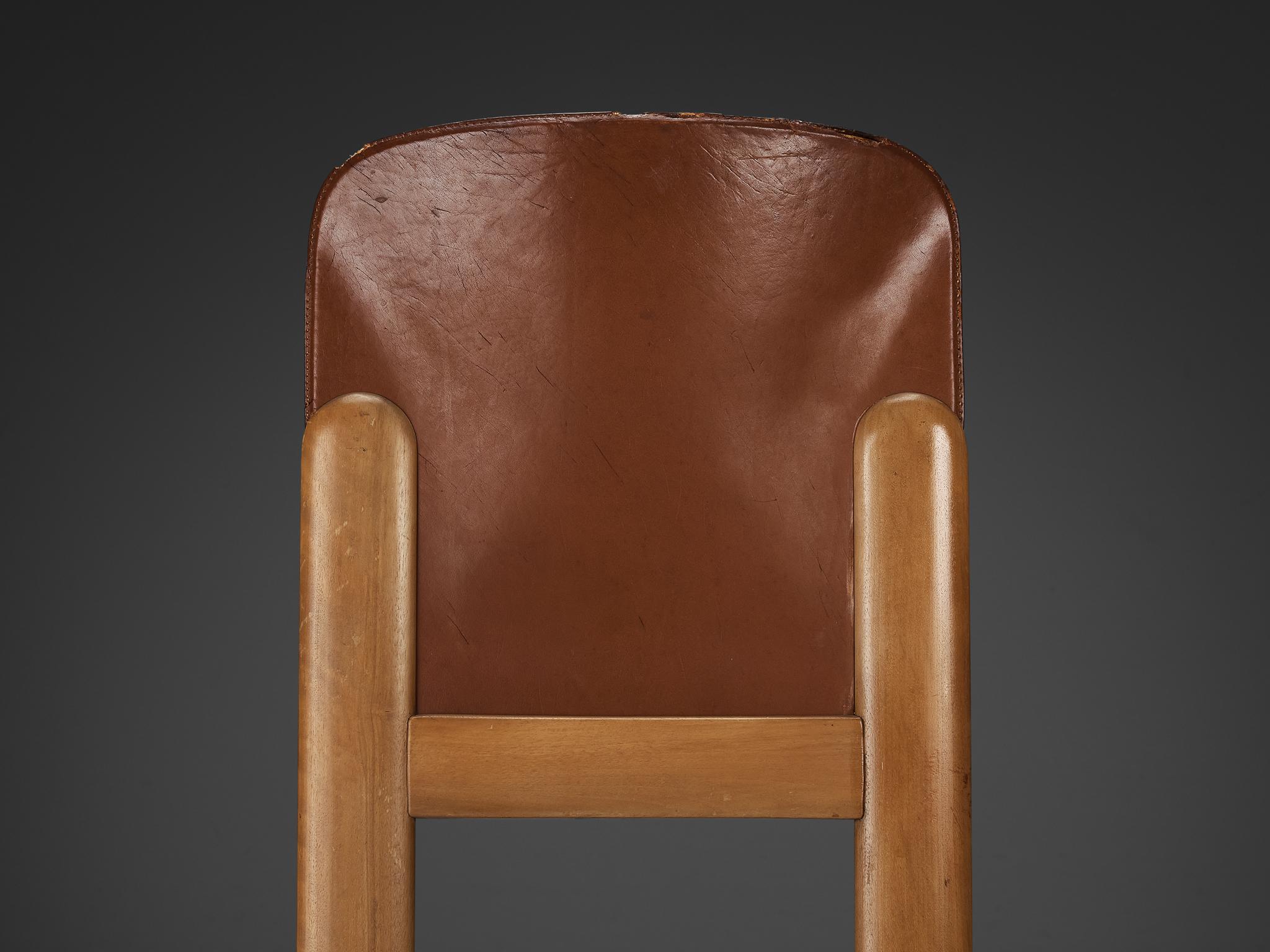 Silvio Coppola for Bernini Dining Chairs in Brown Leather and Walnut In Good Condition For Sale In Waalwijk, NL