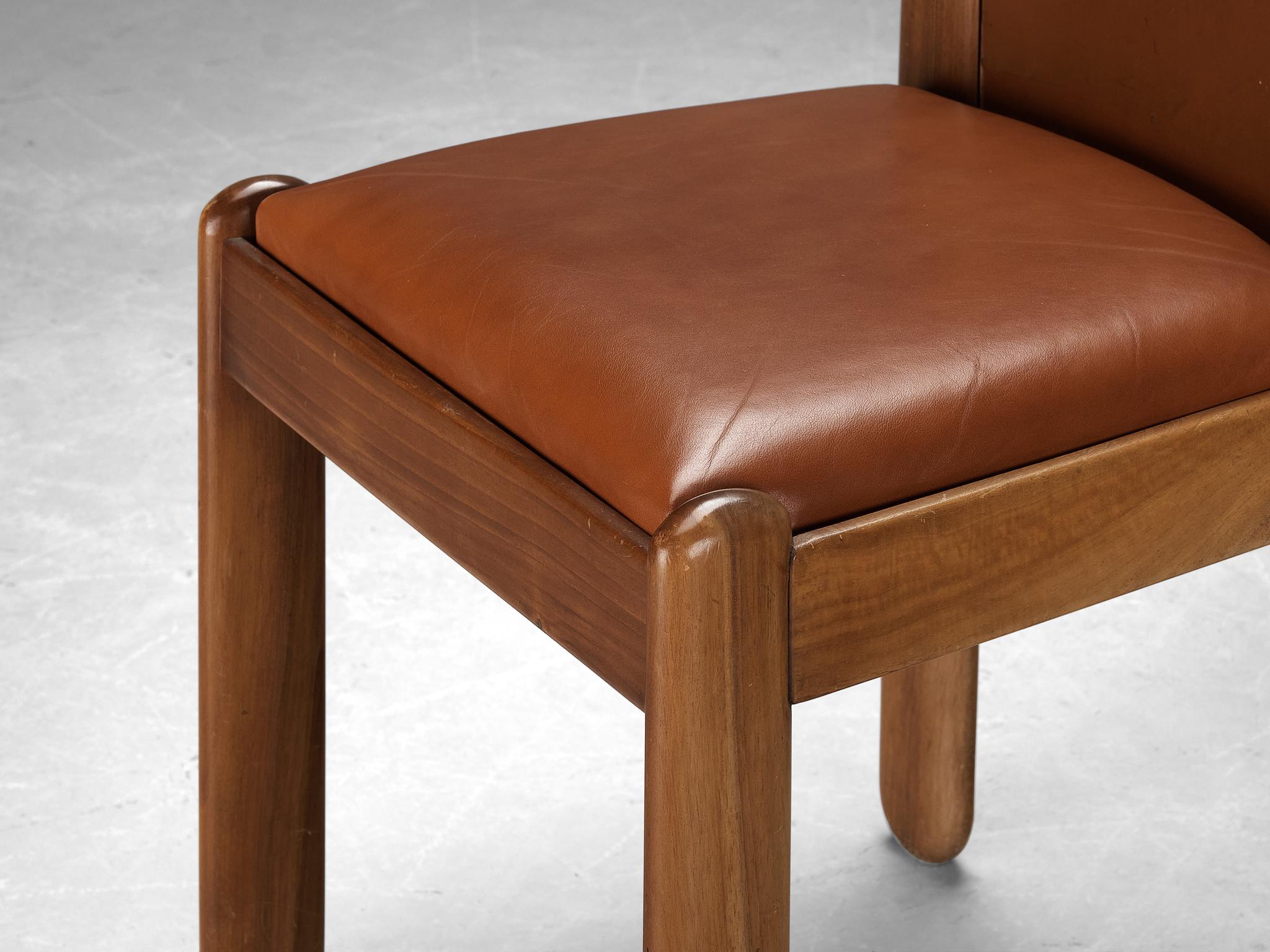 Silvio Coppola for Bernini Dining Chairs in Brown Leather and Walnut For Sale 1