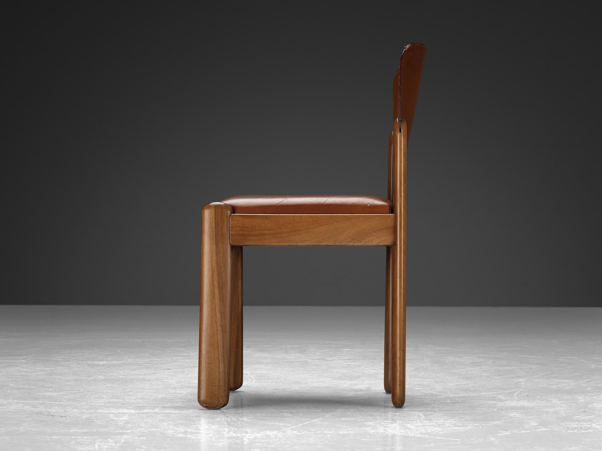 Silvio Coppola for Bernini Dining Chairs in Brown Leather and Walnut For Sale 3