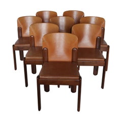 Silvio Coppola for Bernini Ten Chairs in Light Cognac Leather, Italy, 1971