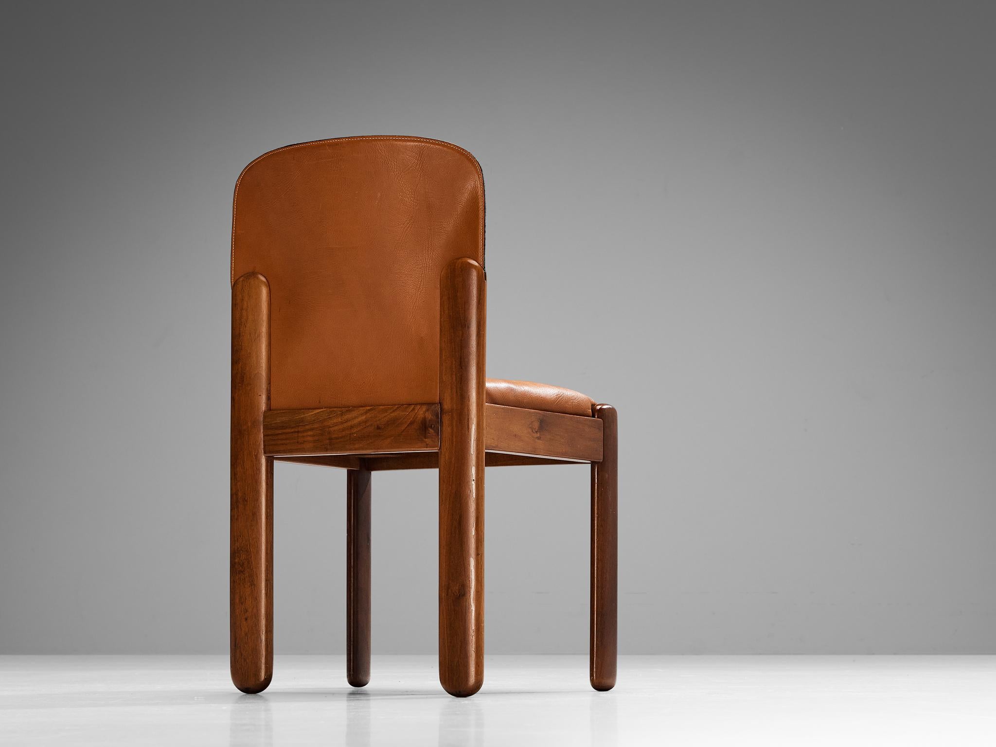 Silvio Coppola for Bernini Pair of Dining Chairs in Leather and Walnut  In Good Condition For Sale In Waalwijk, NL