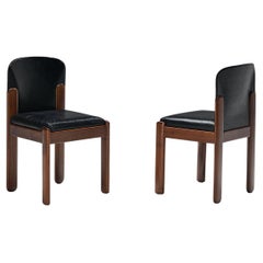 Silvio Coppola for Bernini Pair of Dining Chairs in Leather and Walnut 