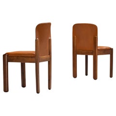 Silvio Coppola for Bernini Pair of Dining Chairs in Leather and Walnut 